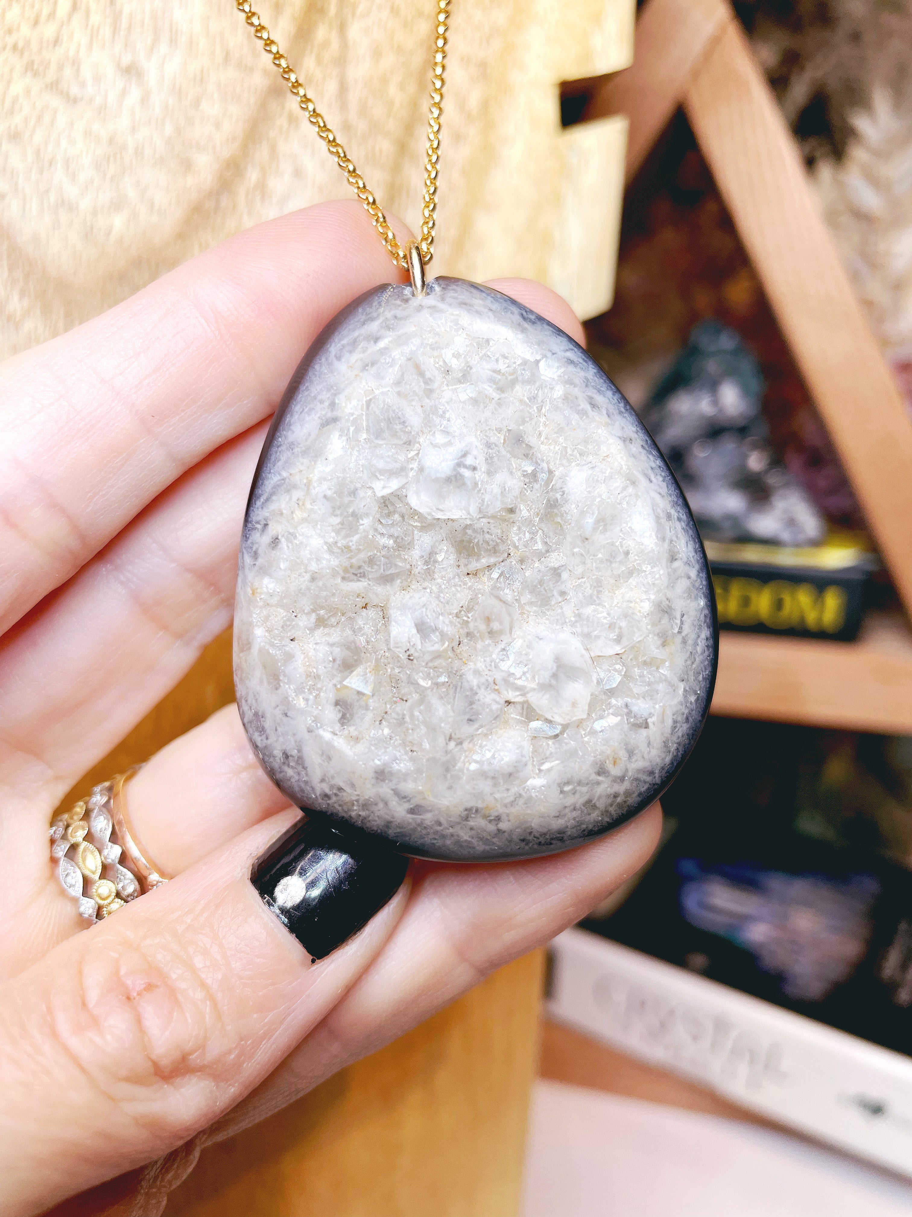 Druzy Agate Pendant 14k Gold Filled Necklace - Baltic Mermaid