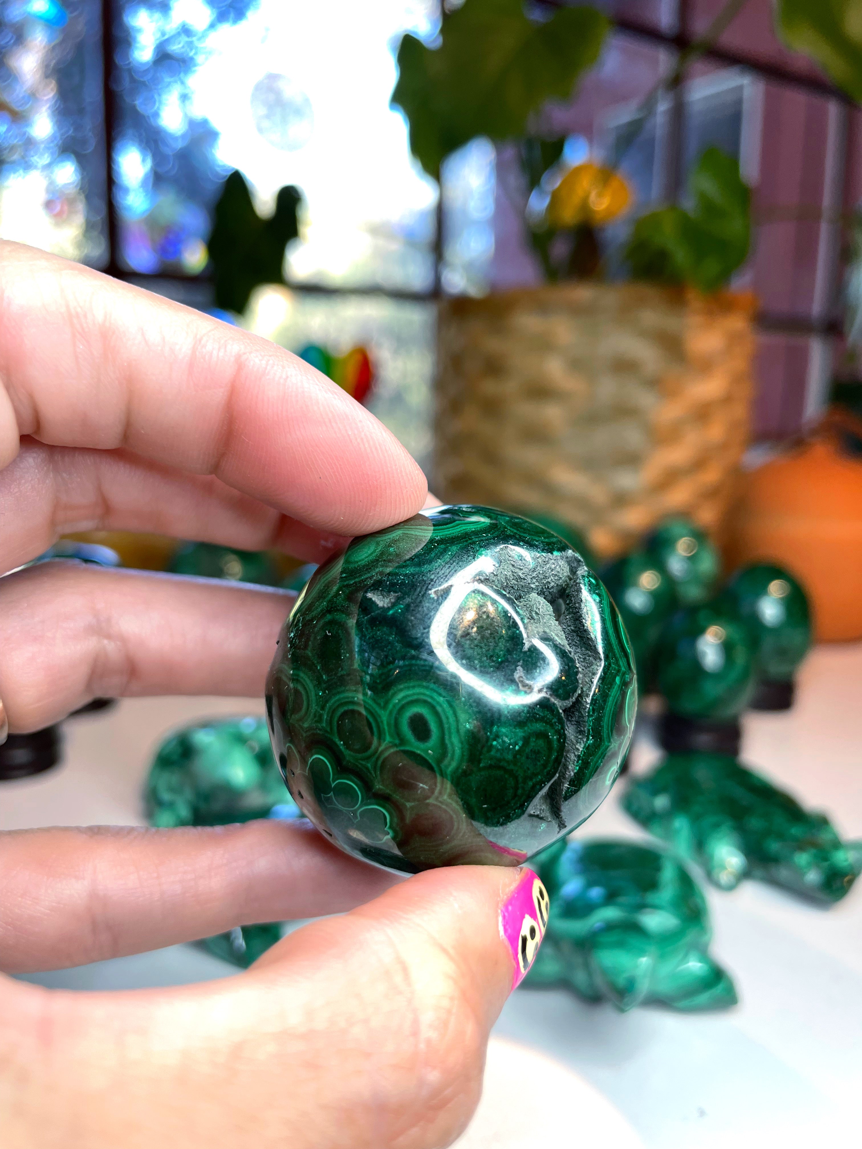 Malachite Carved Sphere - Baltic Mermaid