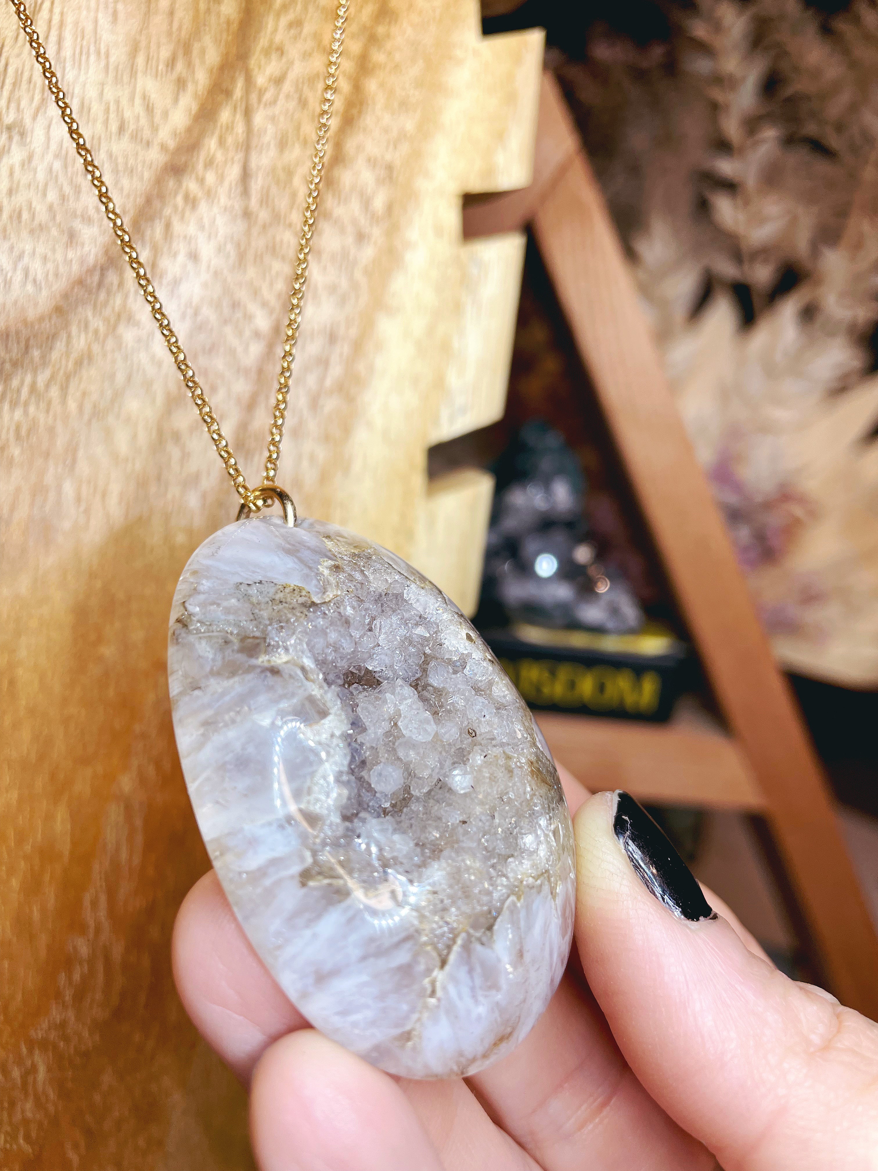 Druzy Agate Pendant 14k Gold Filled Necklace - Baltic Mermaid