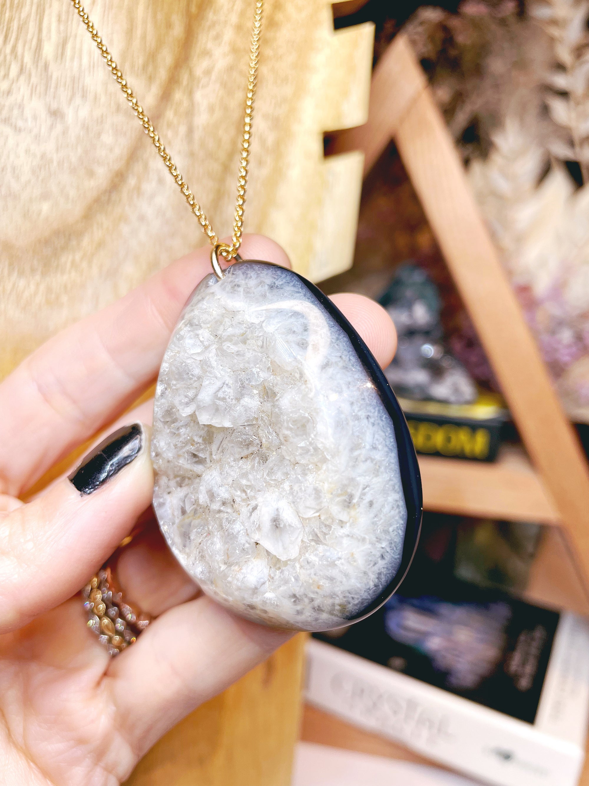 Druzy Agate Pendant 14k Gold Filled Necklace