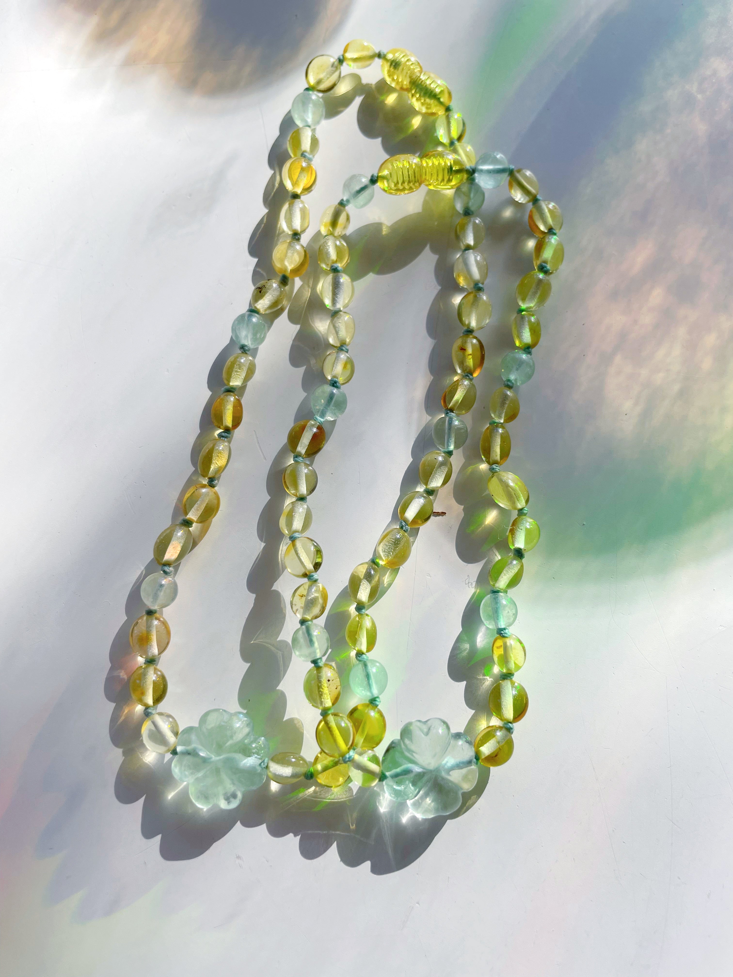 Lucky Clover Amber Necklace - Baltic Mermaid