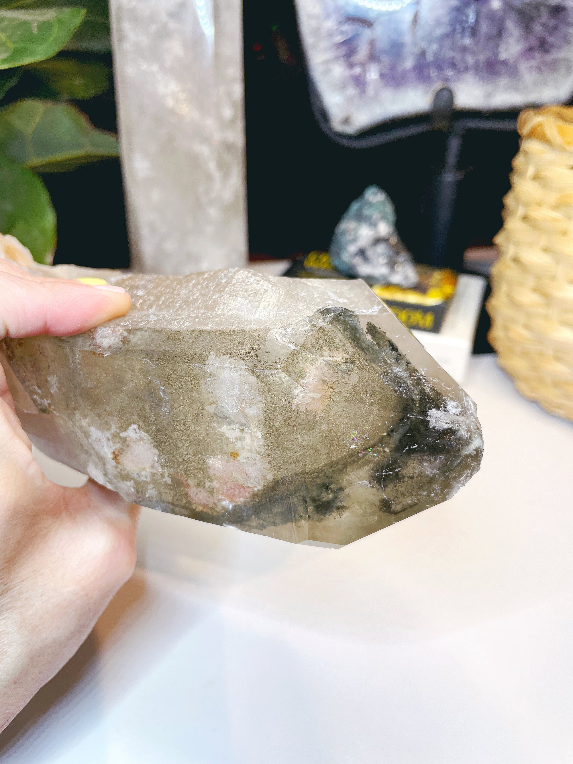 Large Natural Smoky Quartz Point w/ Chlorite Phantoms