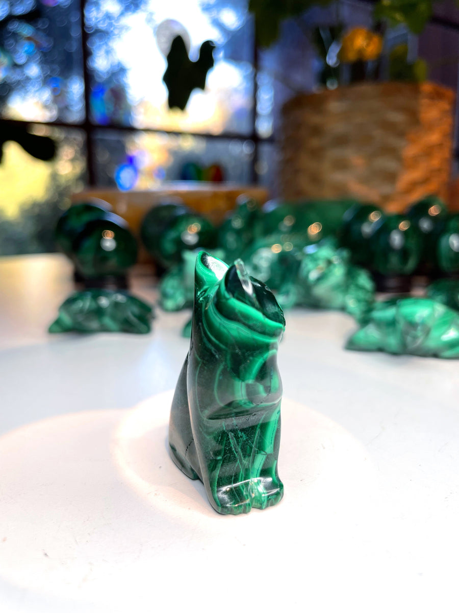 Malachite Carved Kitty Cat