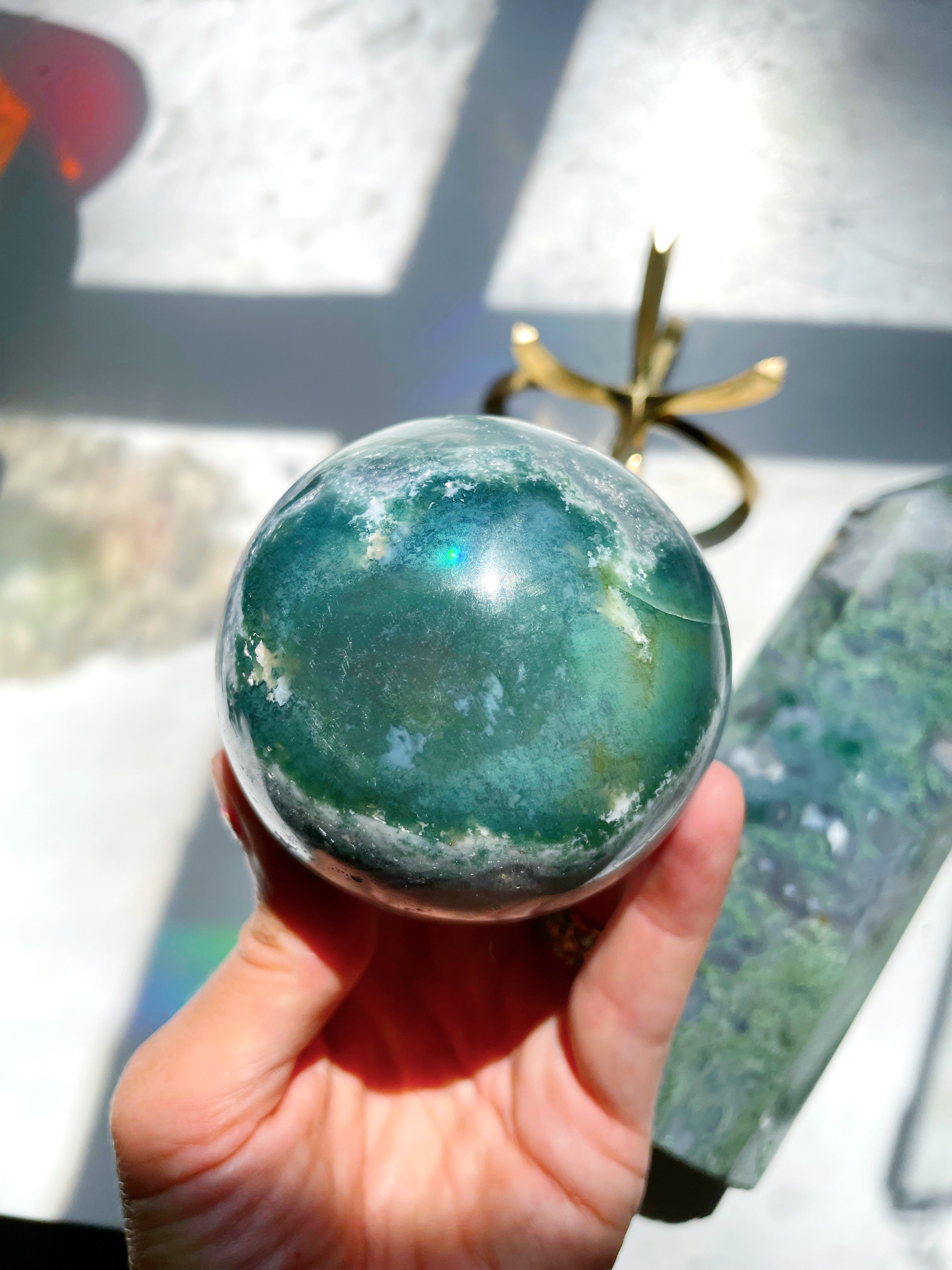 Moss Agate Sphere - Baltic Mermaid