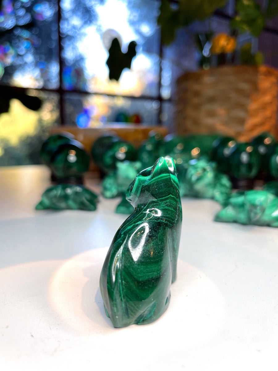 Malachite Carved Kitty Cat
