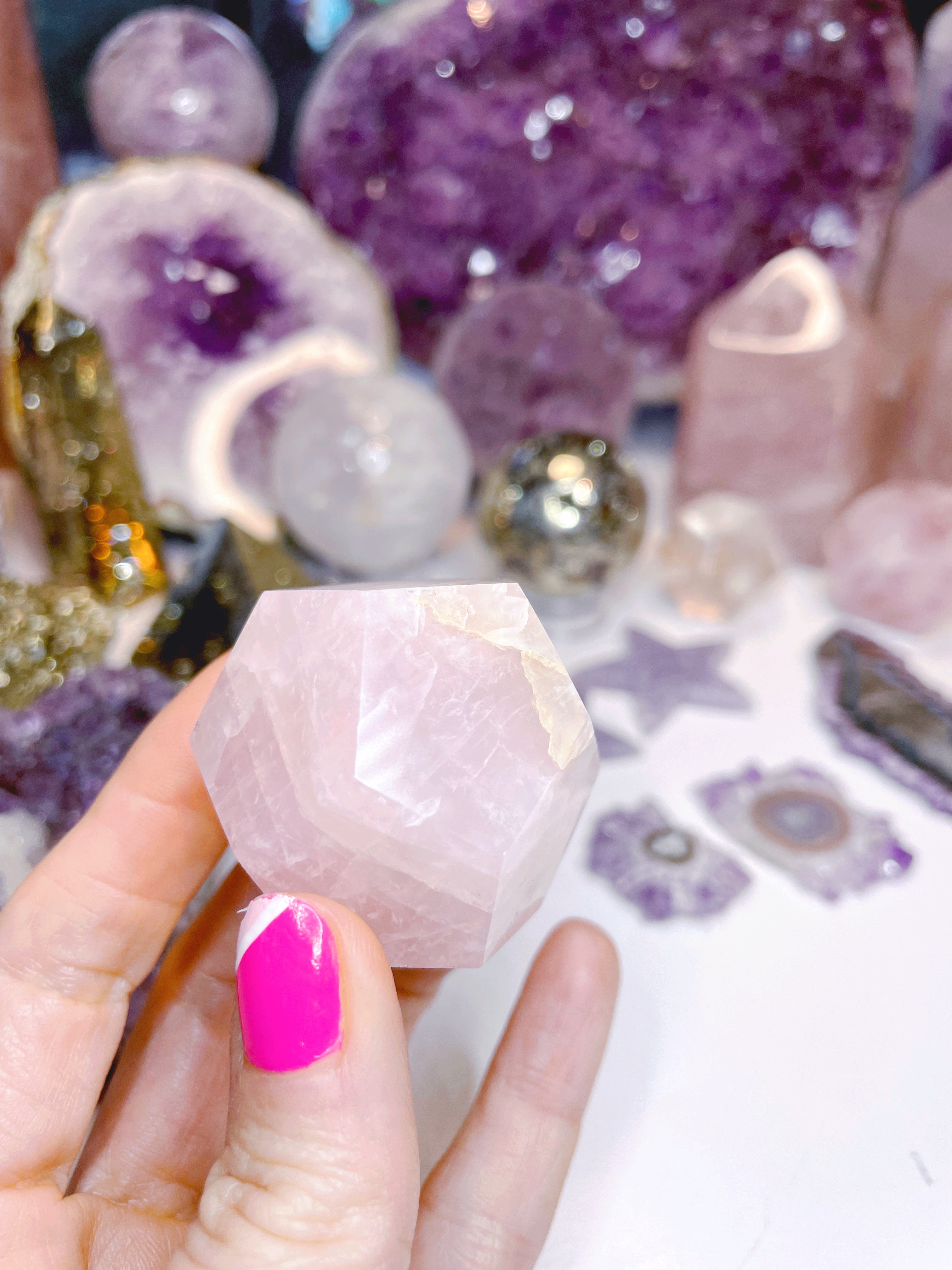 Rose Quartz Dodecahedron w/ iron inclusion - Baltic Mermaid