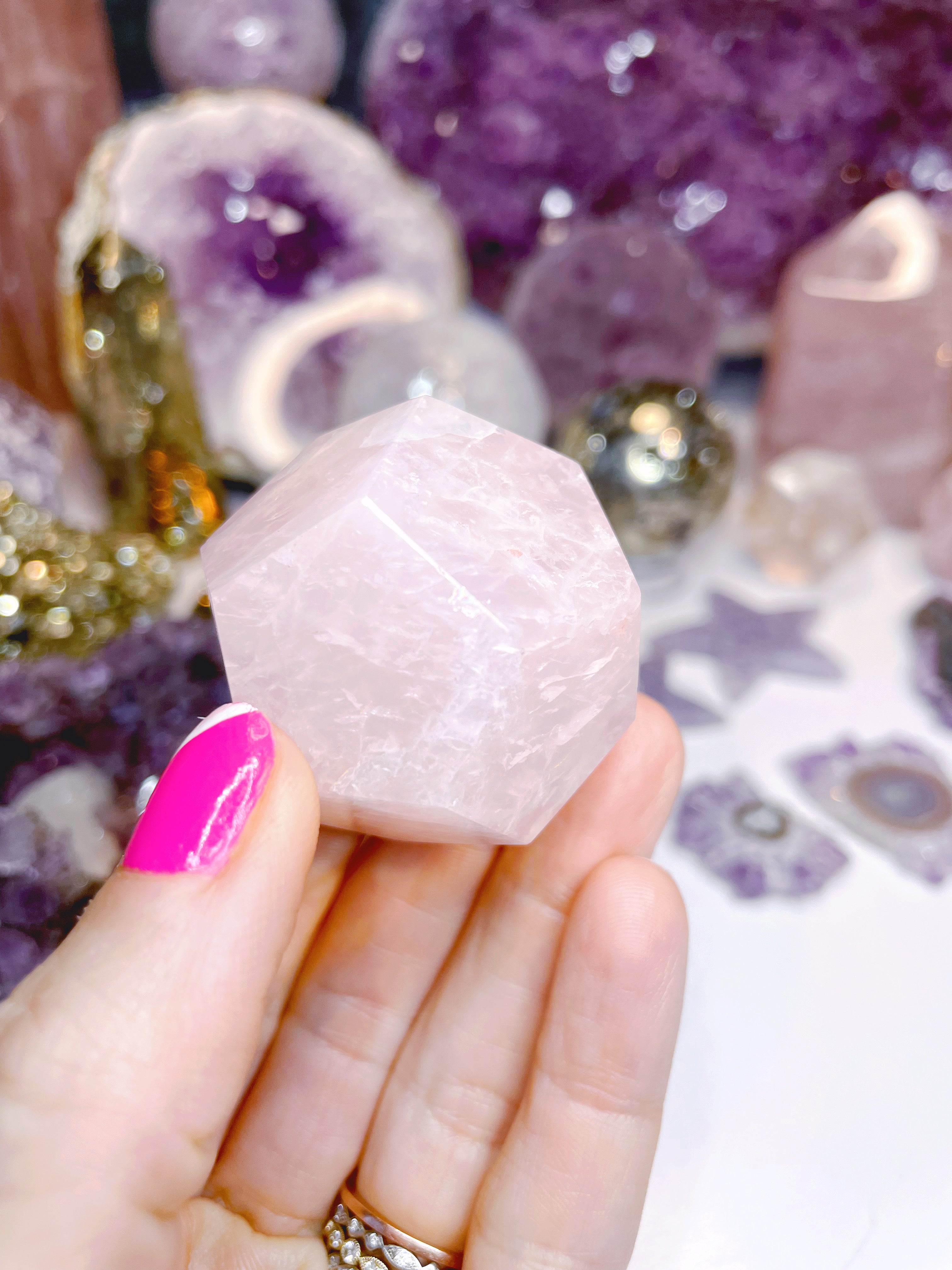 Rose Quartz Dodecahedron w/ iron inclusion - Baltic Mermaid