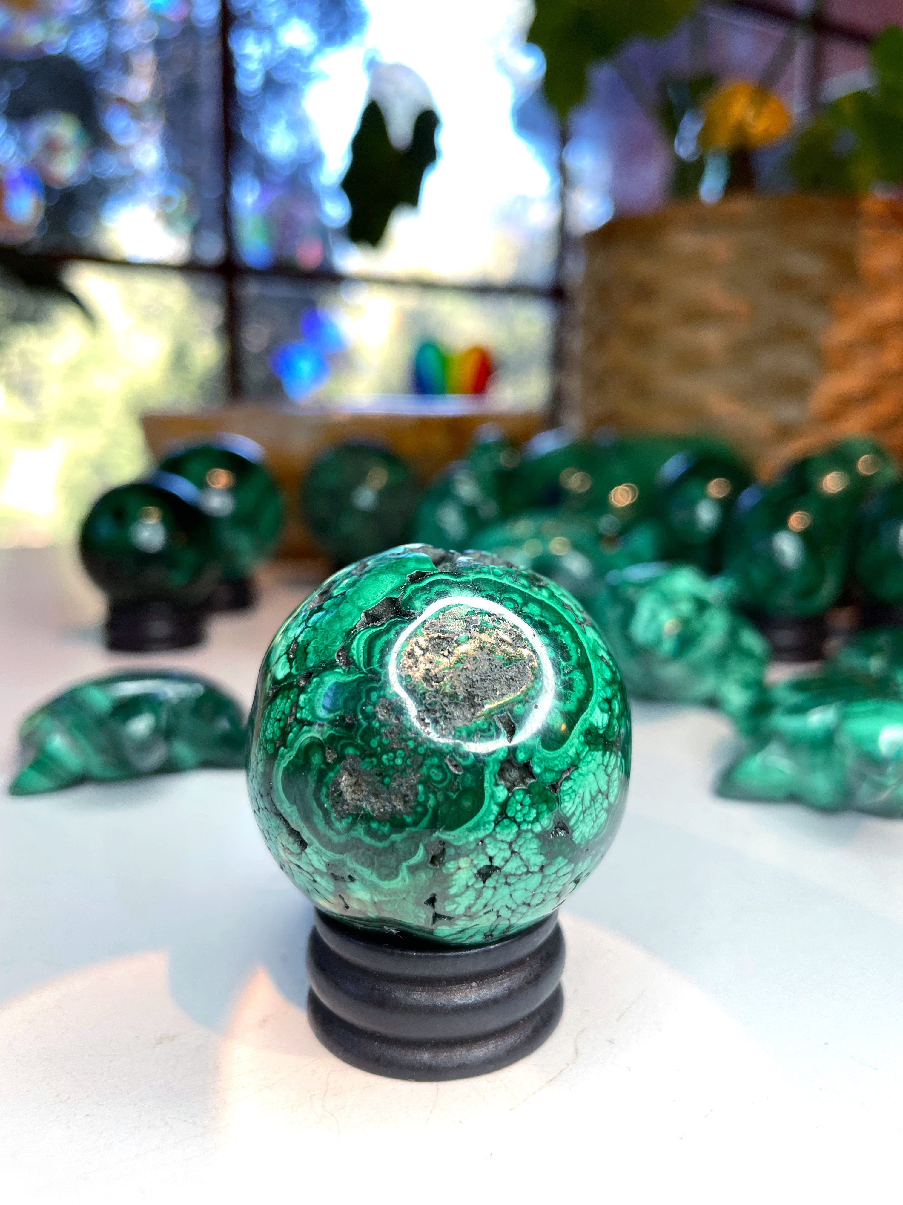 Malachite Carved Sphere - Baltic Mermaid