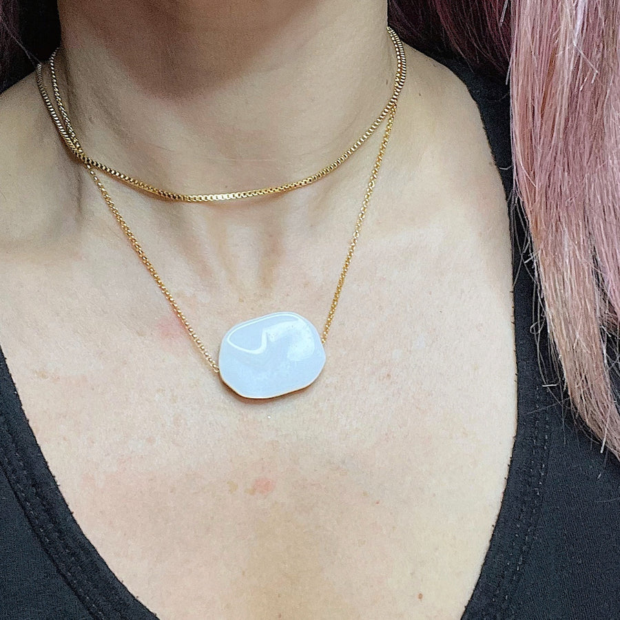 White Agate Pendant 14k Gold Filled Necklace