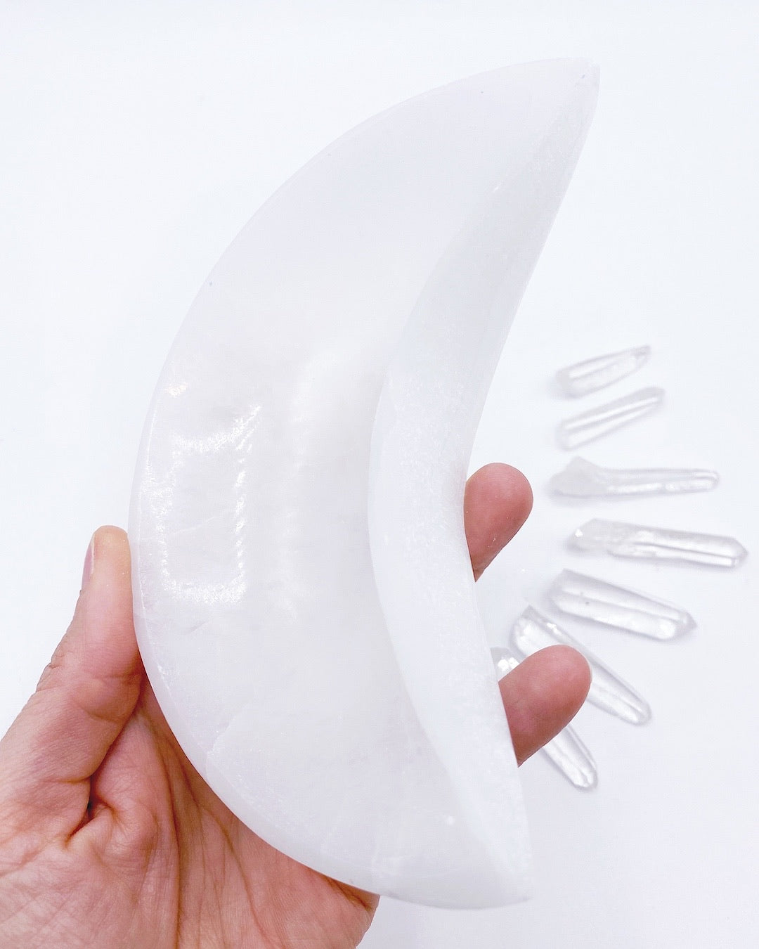 Selenite Crescent Moon Dish- Medium - Baltic Mermaid