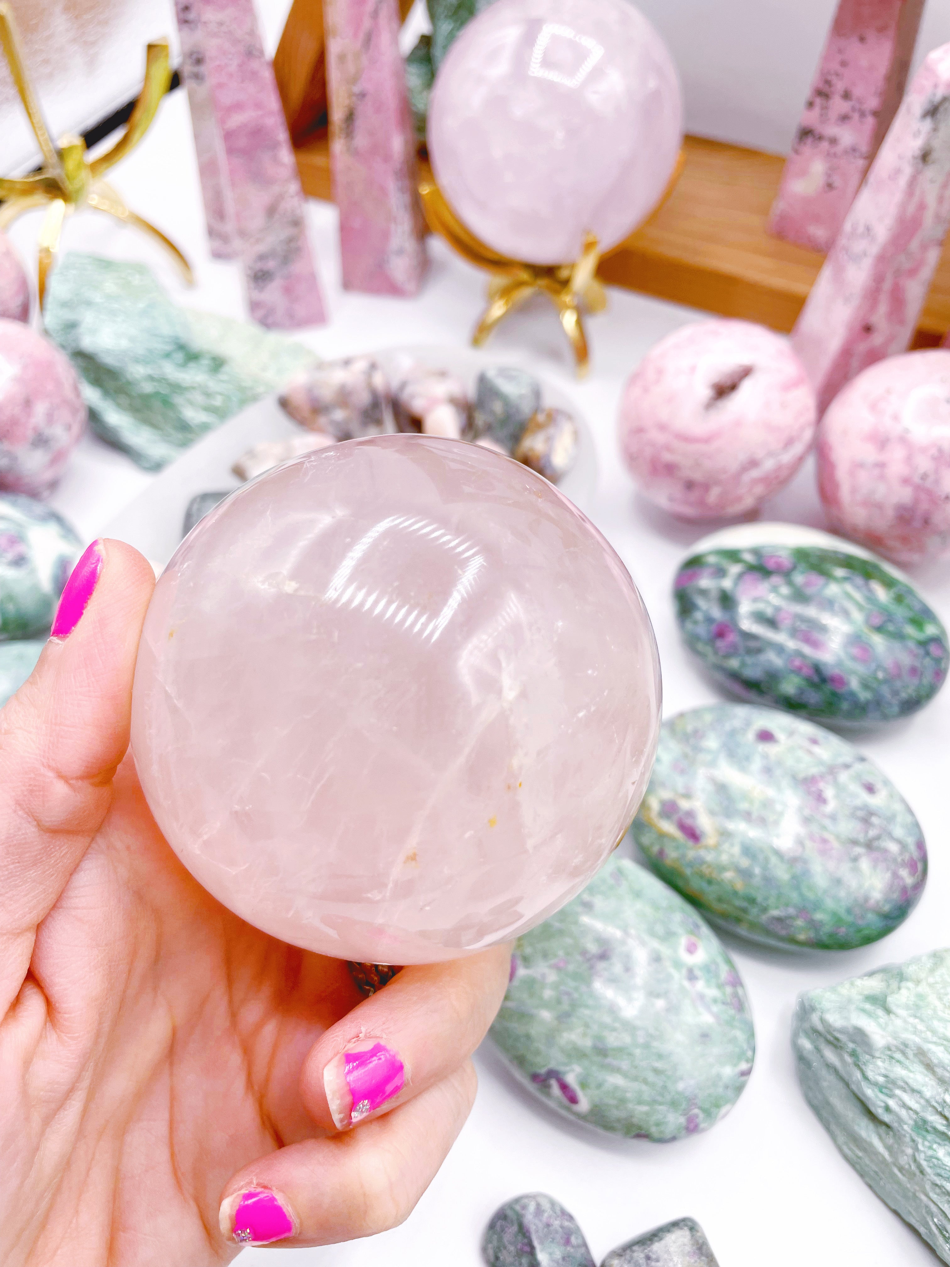 Rose Quartz Sphere w/ iron inclusions - Baltic Mermaid
