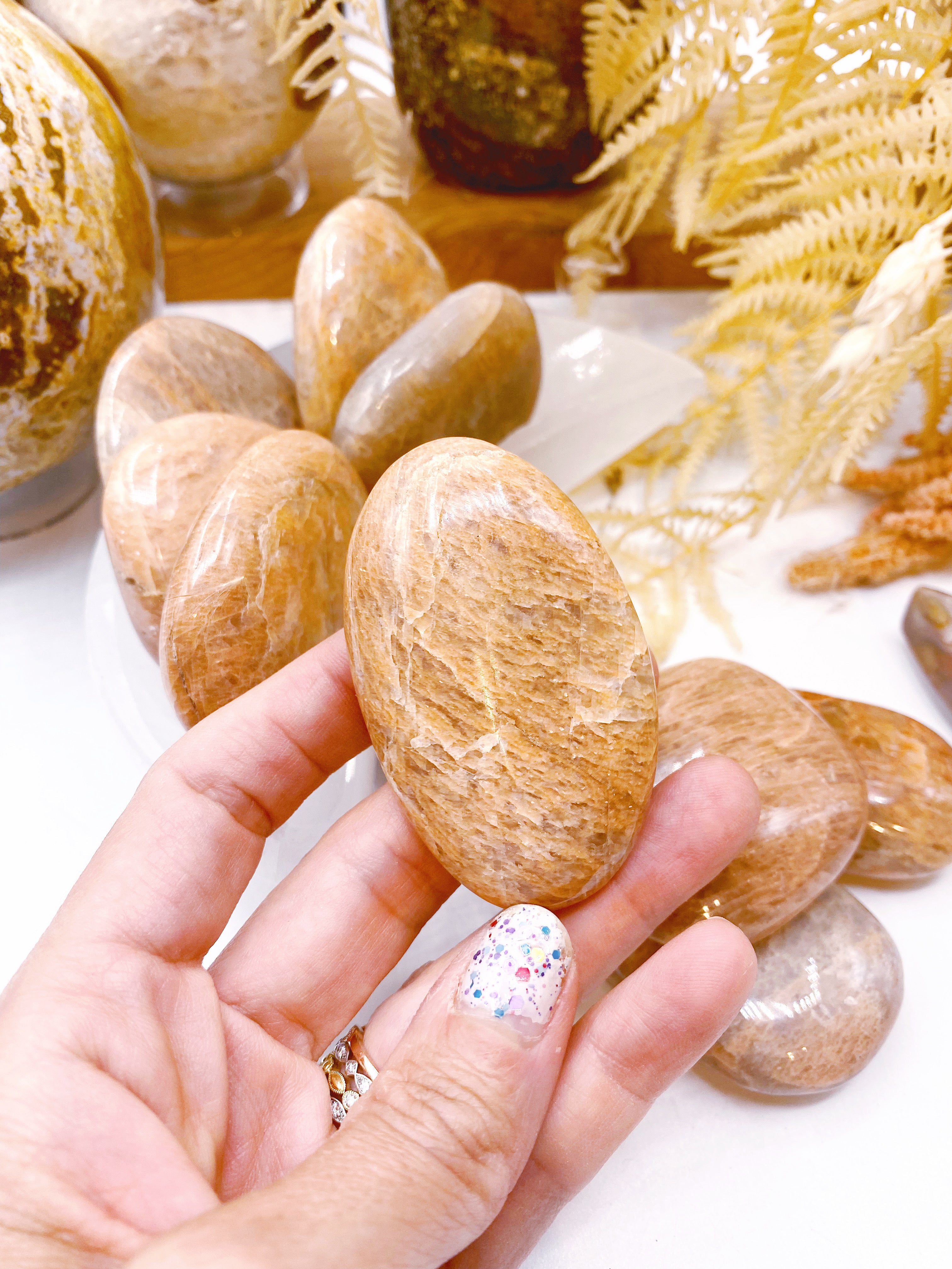 Peach Moonstone Palm Stones - Baltic Mermaid