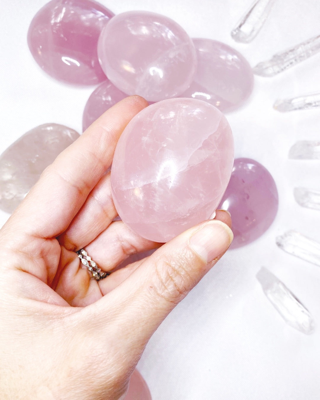 Rose Quartz Palm Stones - Baltic Mermaid