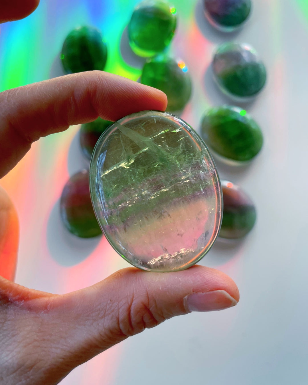 Fluorite Flat Palm Stones - Baltic Mermaid