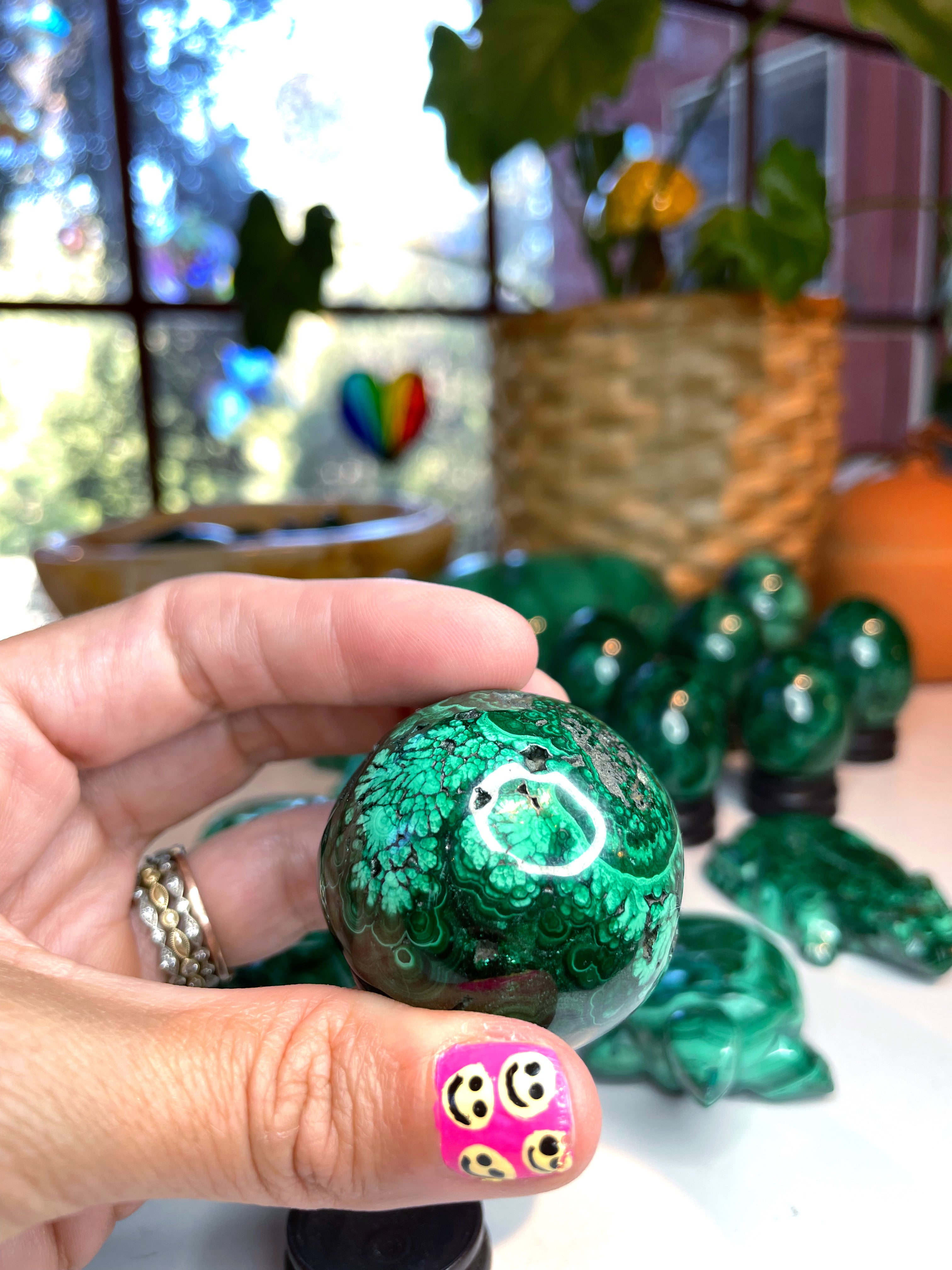 Malachite Carved Sphere - Baltic Mermaid