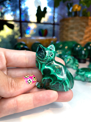 Malachite Carved Kitty Cat