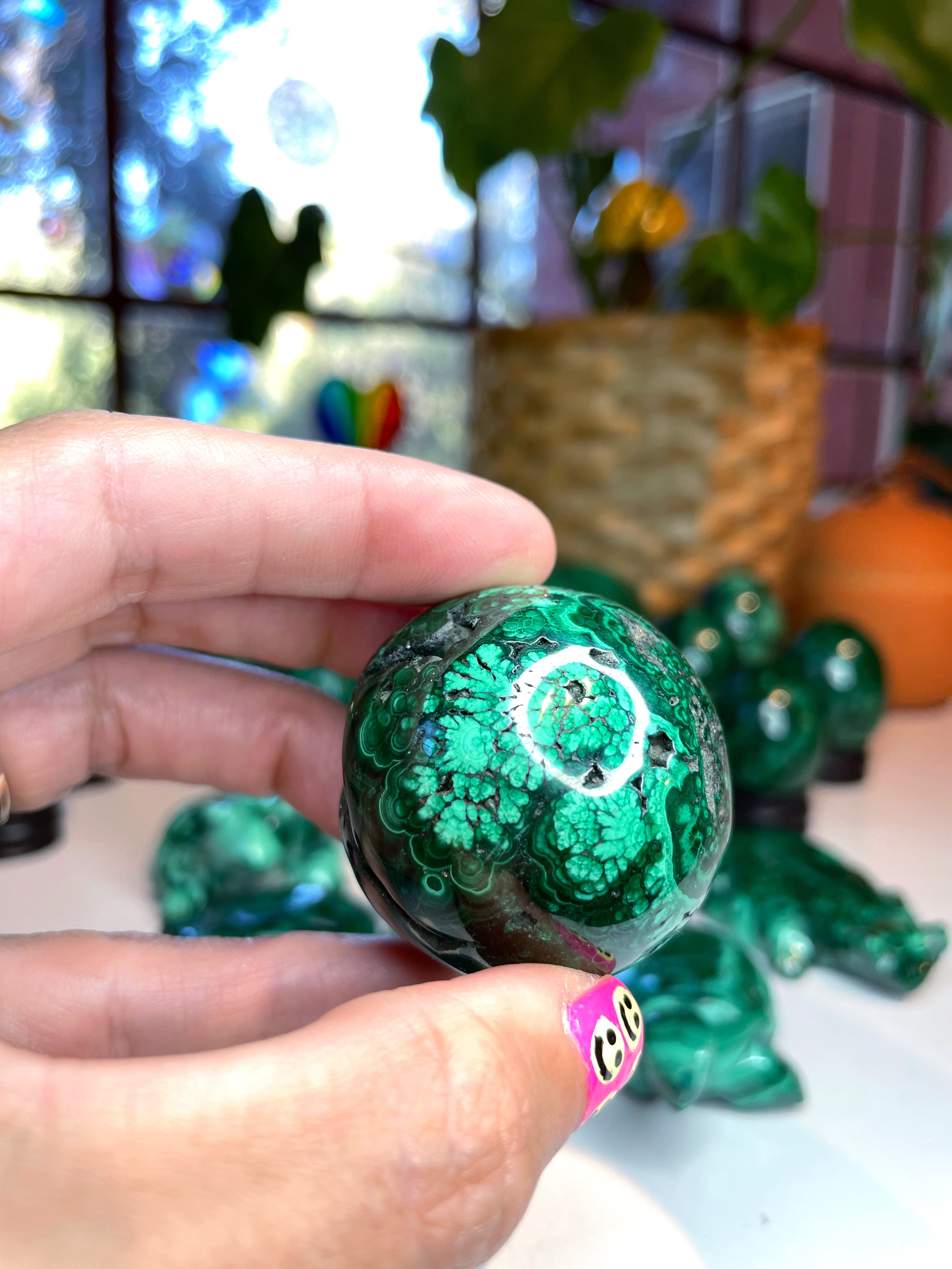 Malachite Carved Sphere - Baltic Mermaid