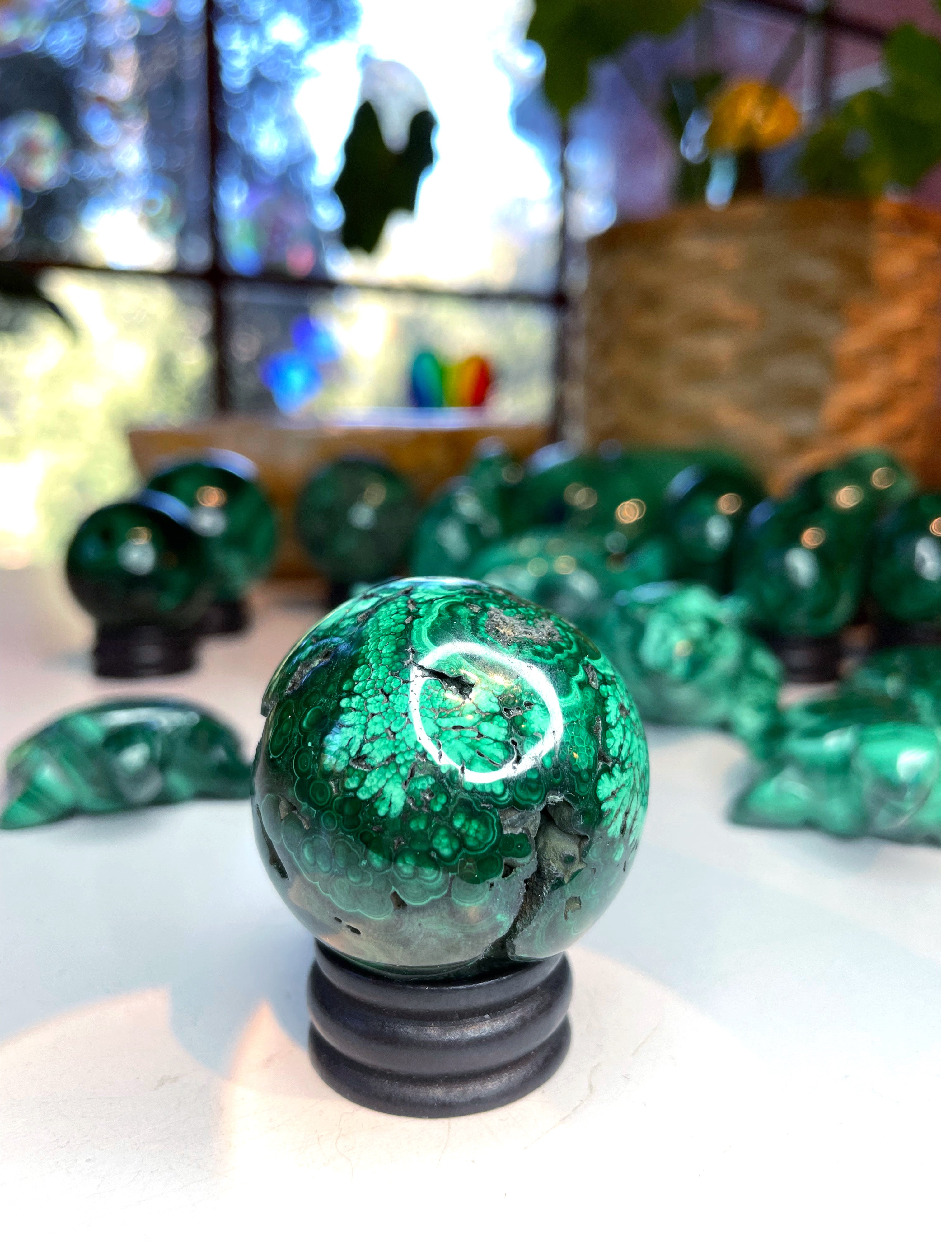 Malachite Carved Sphere - Baltic Mermaid