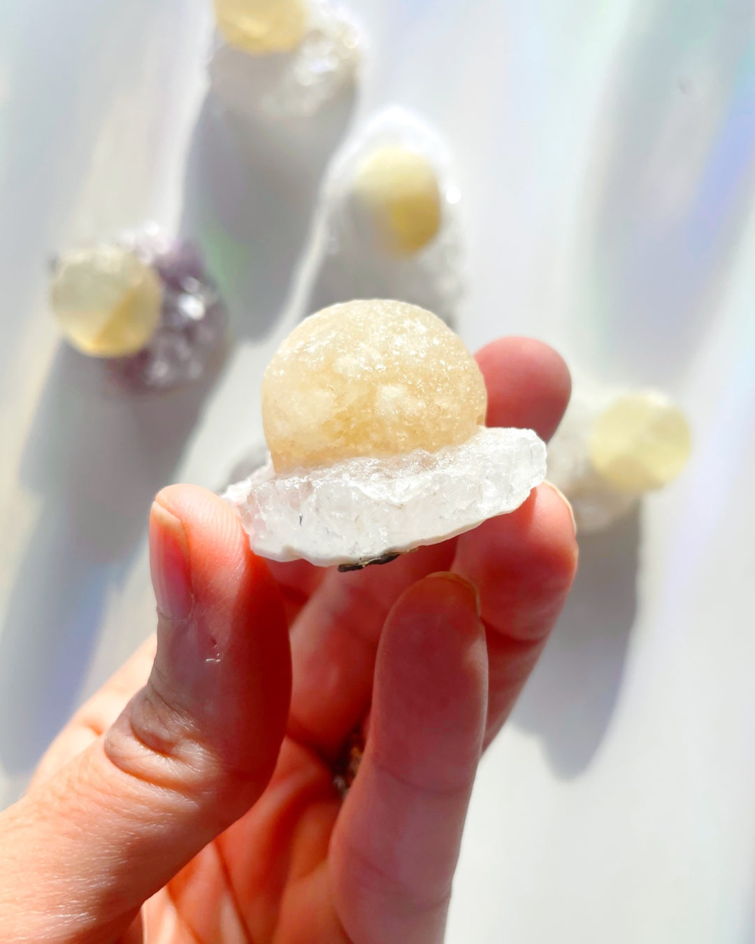 Rare Botryoidal Fluorite on Quartz “Fried Egg” - Baltic Mermaid