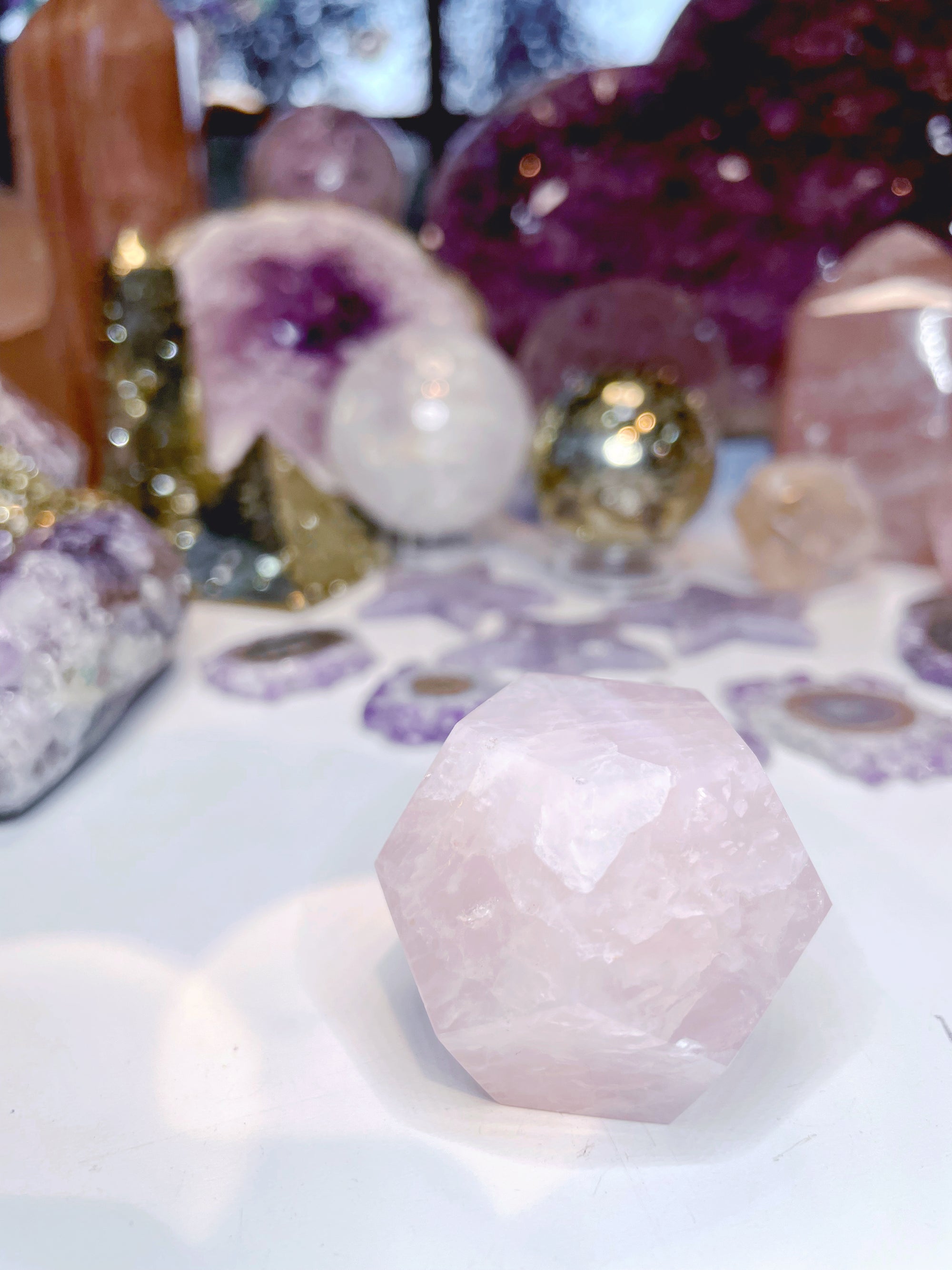 Rose Quartz Dodecahedron w/ iron inclusion