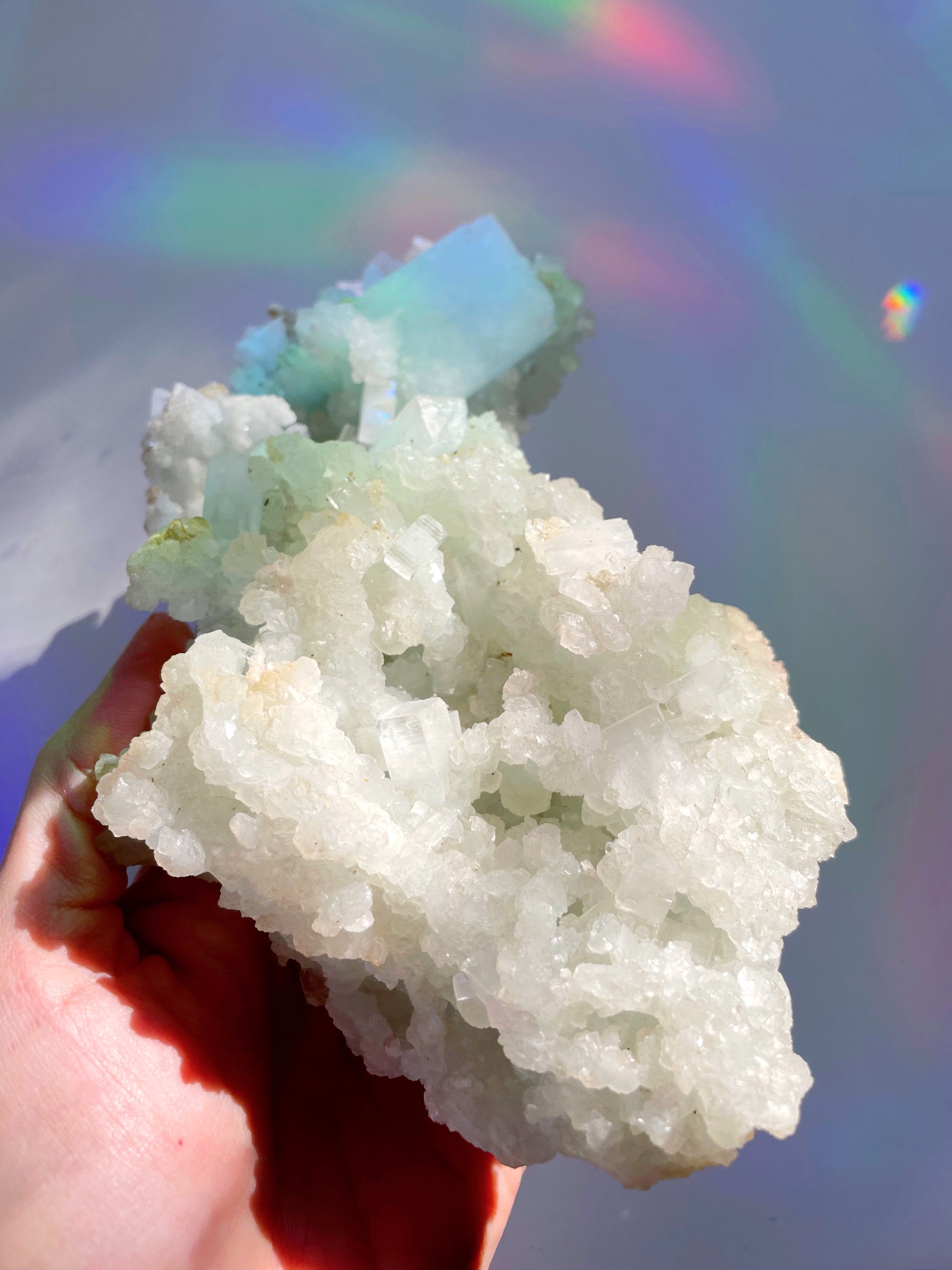 Prehnite with Apophyllite Cubes