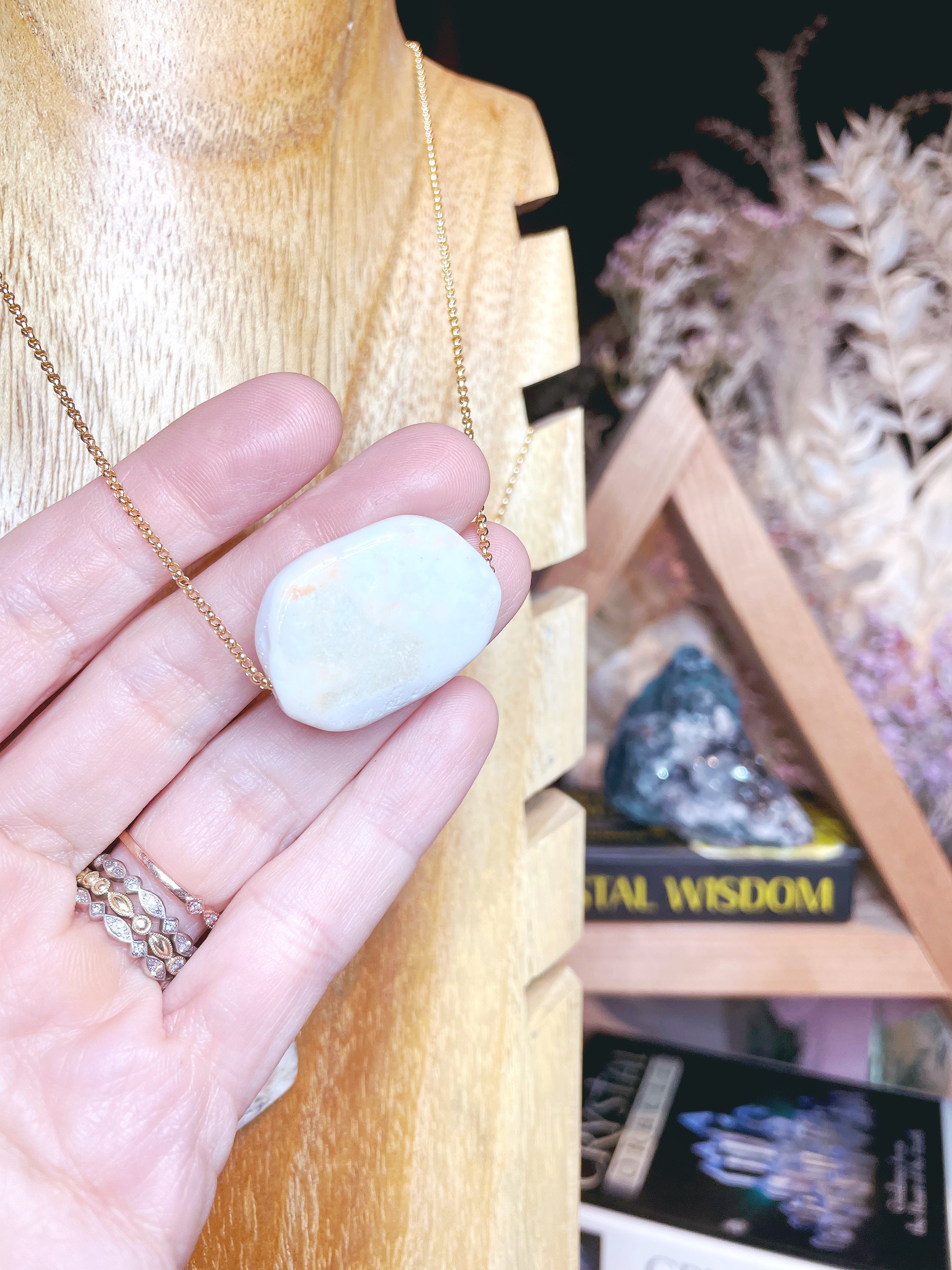 White Agate Pendant 14k Gold Filled Necklace - Baltic Mermaid