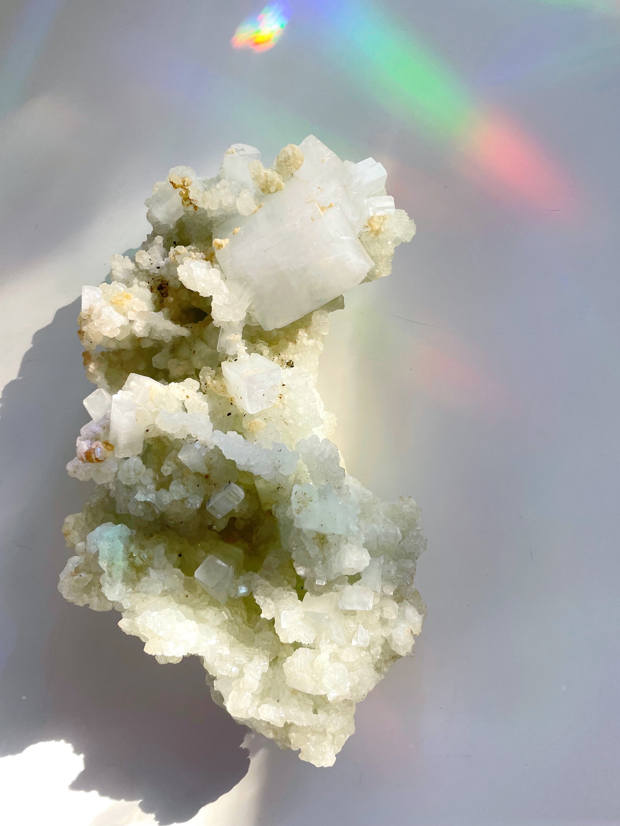 Prehnite with Apophyllite Cubes