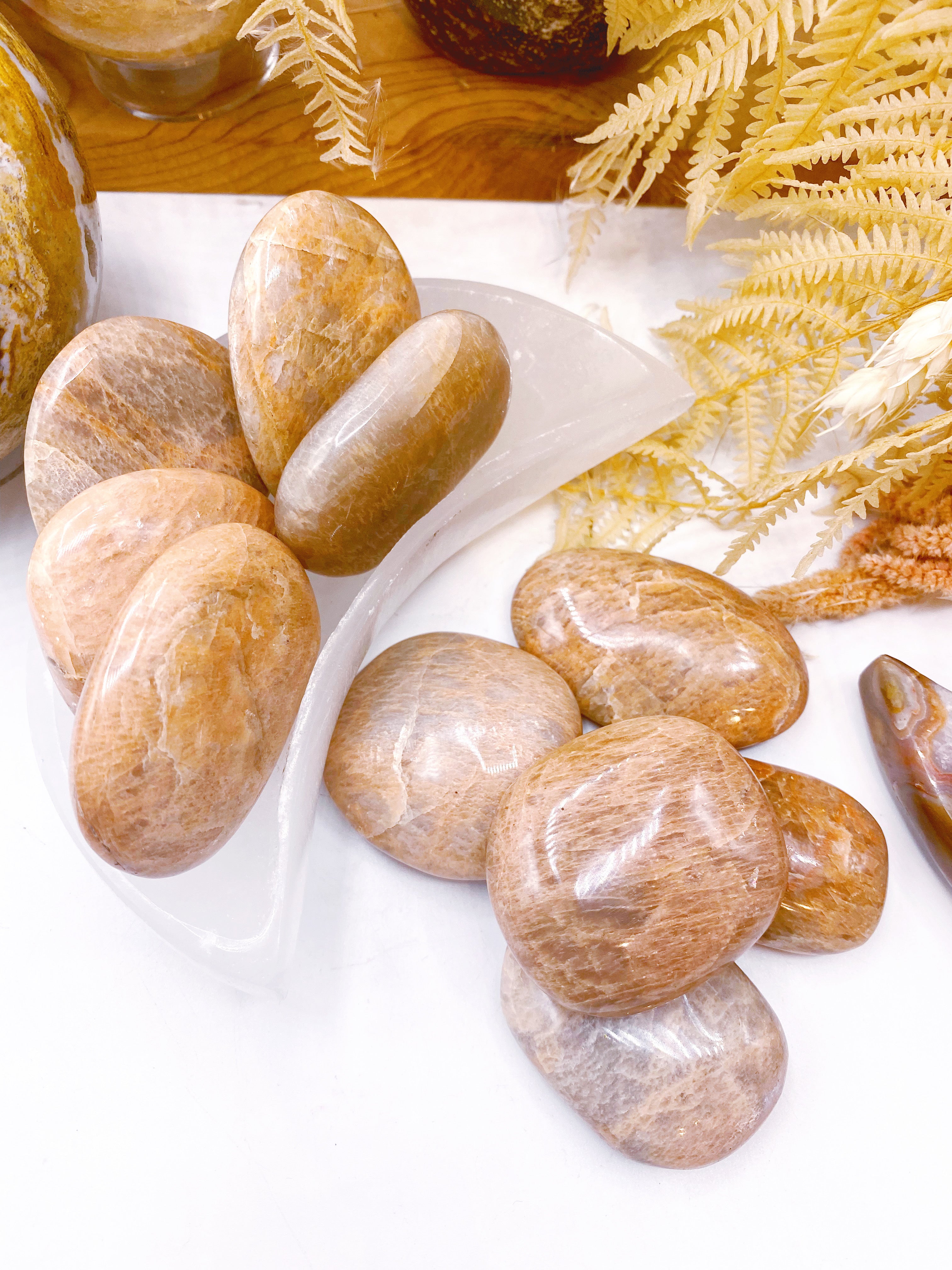 Peach Moonstone Palm Stones - Baltic Mermaid