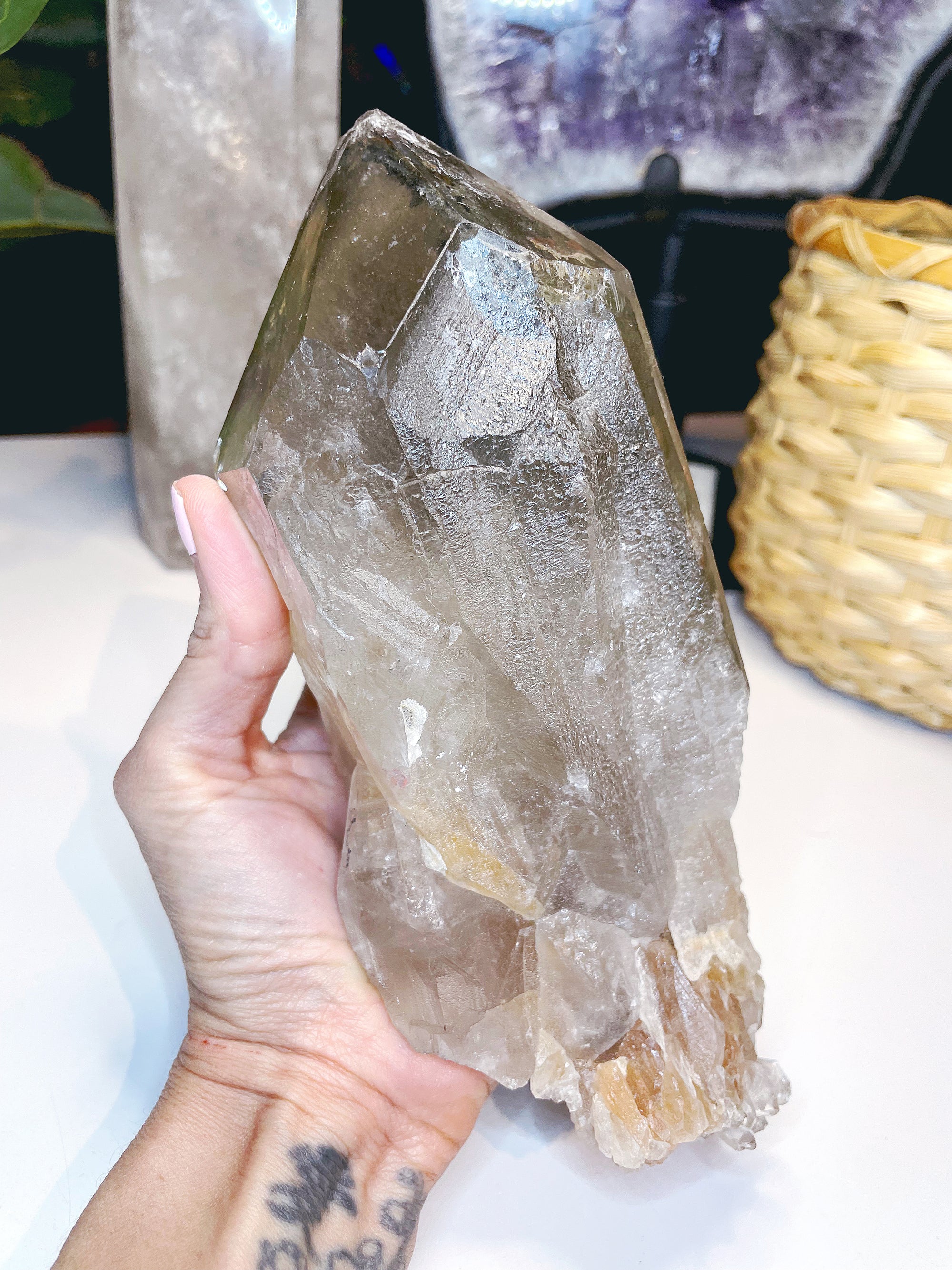 Large Natural Smoky Quartz Point w/ Chlorite Phantoms