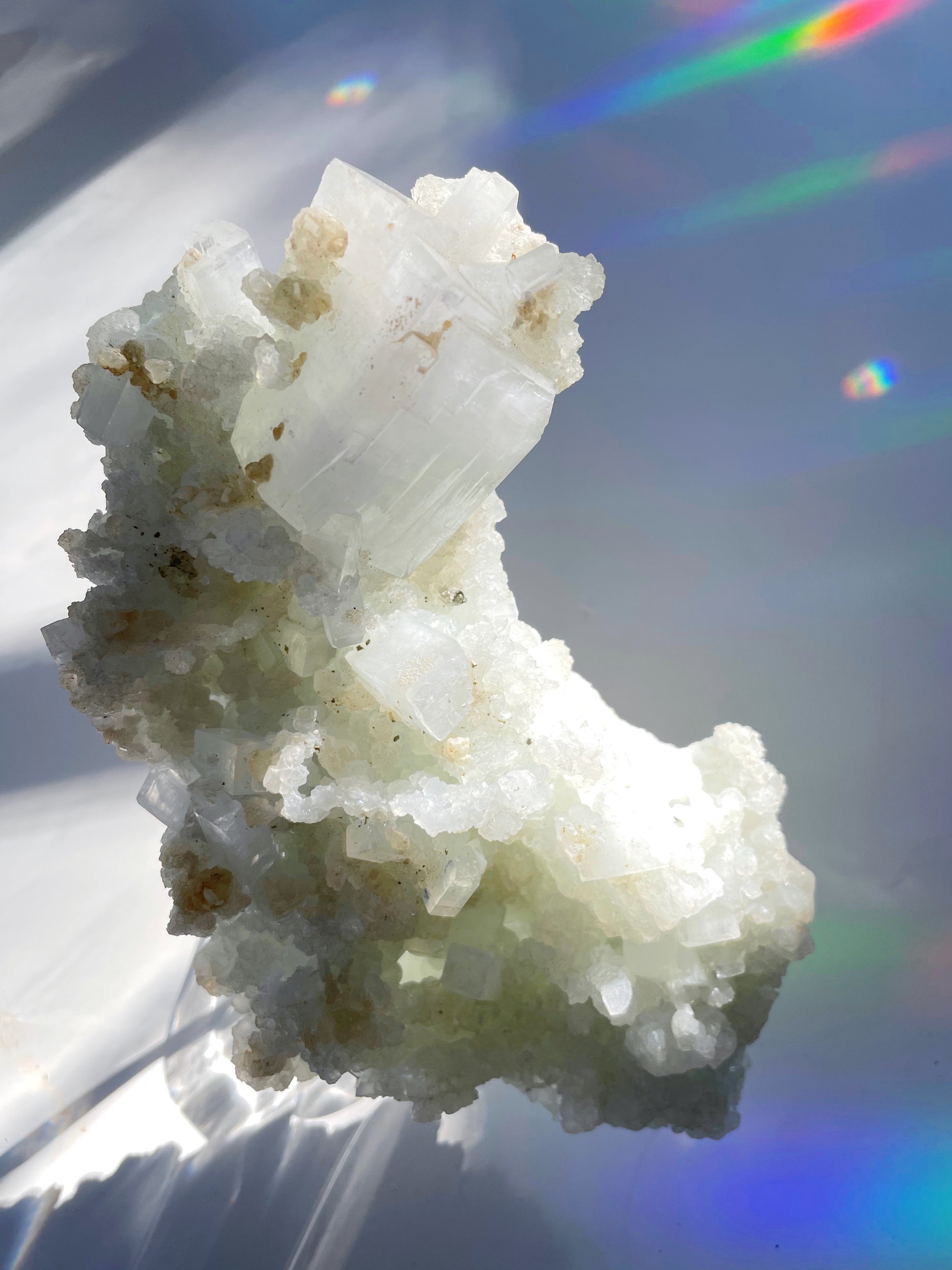 Prehnite with Apophyllite Cubes