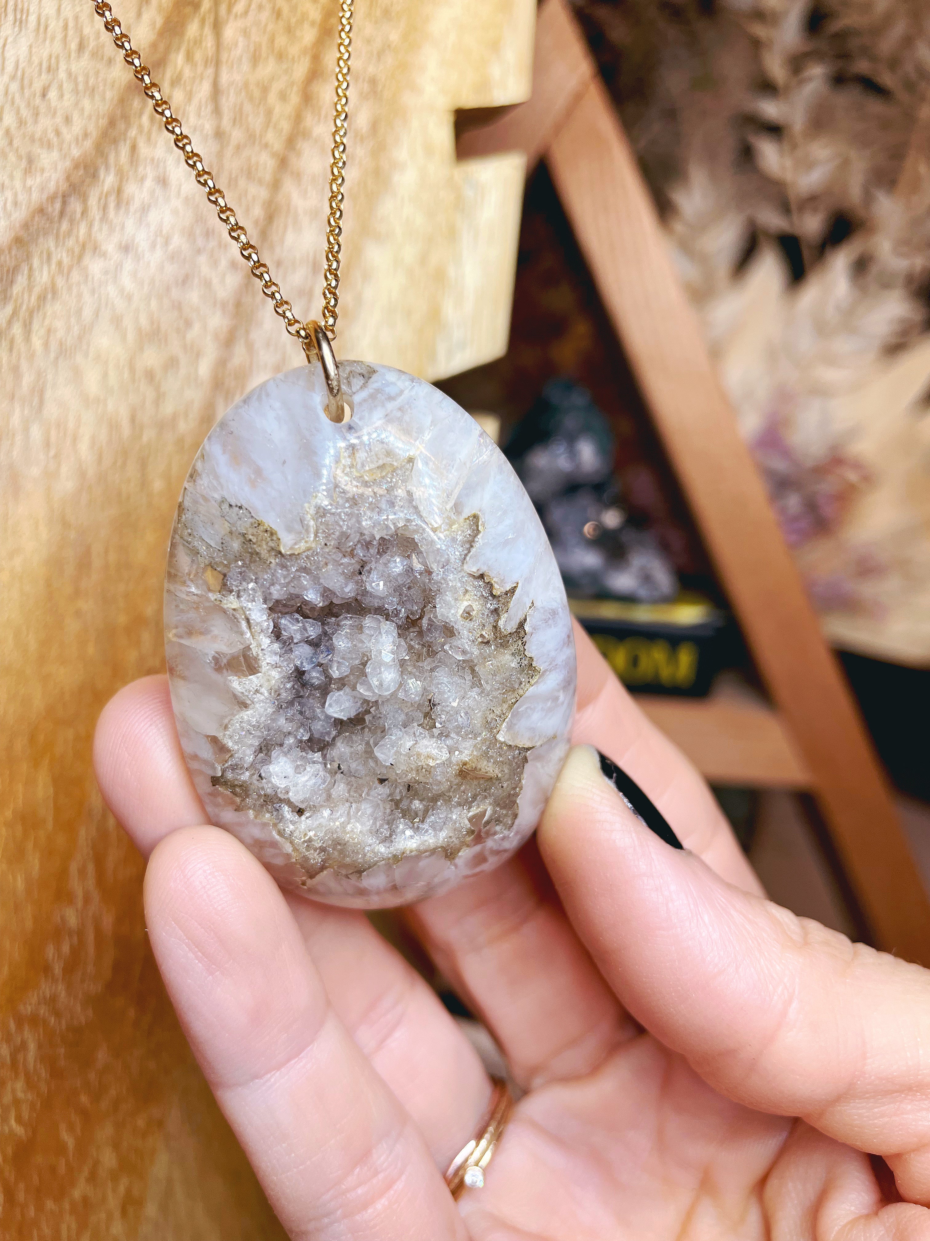 Druzy Agate Pendant 14k Gold Filled Necklace - Baltic Mermaid