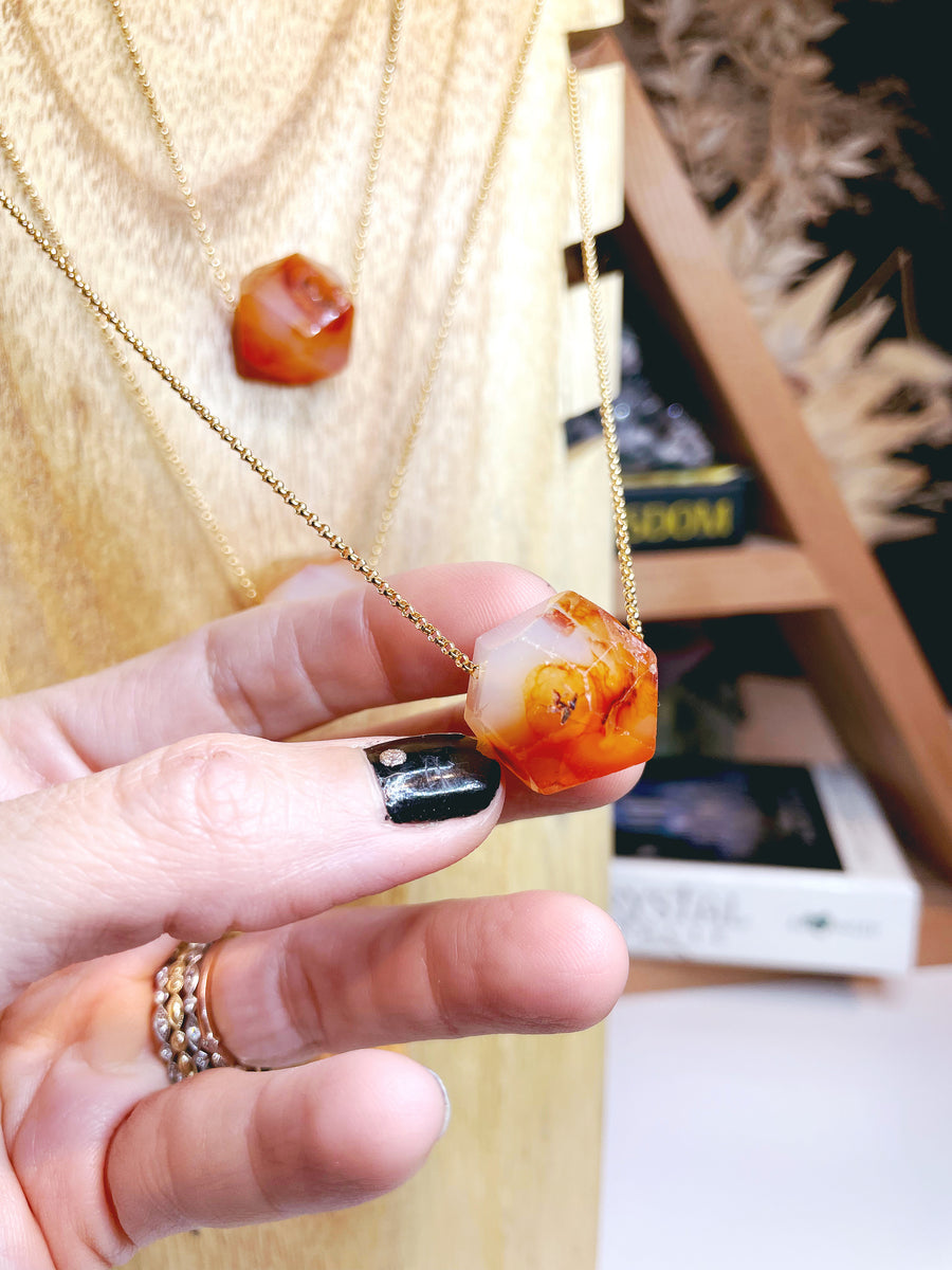 Geometric Carnelian Agate 14k Gold Filled Necklace