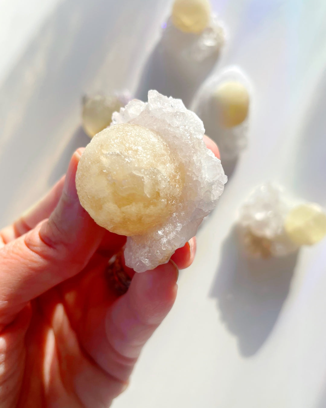 Rare Botryoidal Fluorite on Quartz “Fried Egg” - Baltic Mermaid