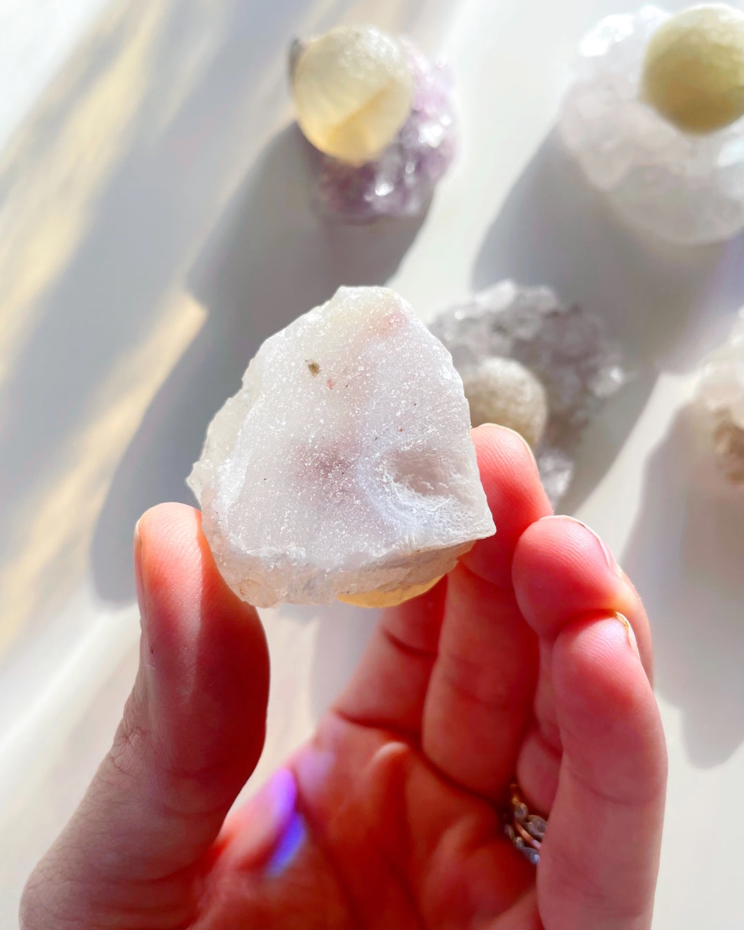 Rare Botryoidal Fluorite on Quartz “Fried Egg” - Baltic Mermaid