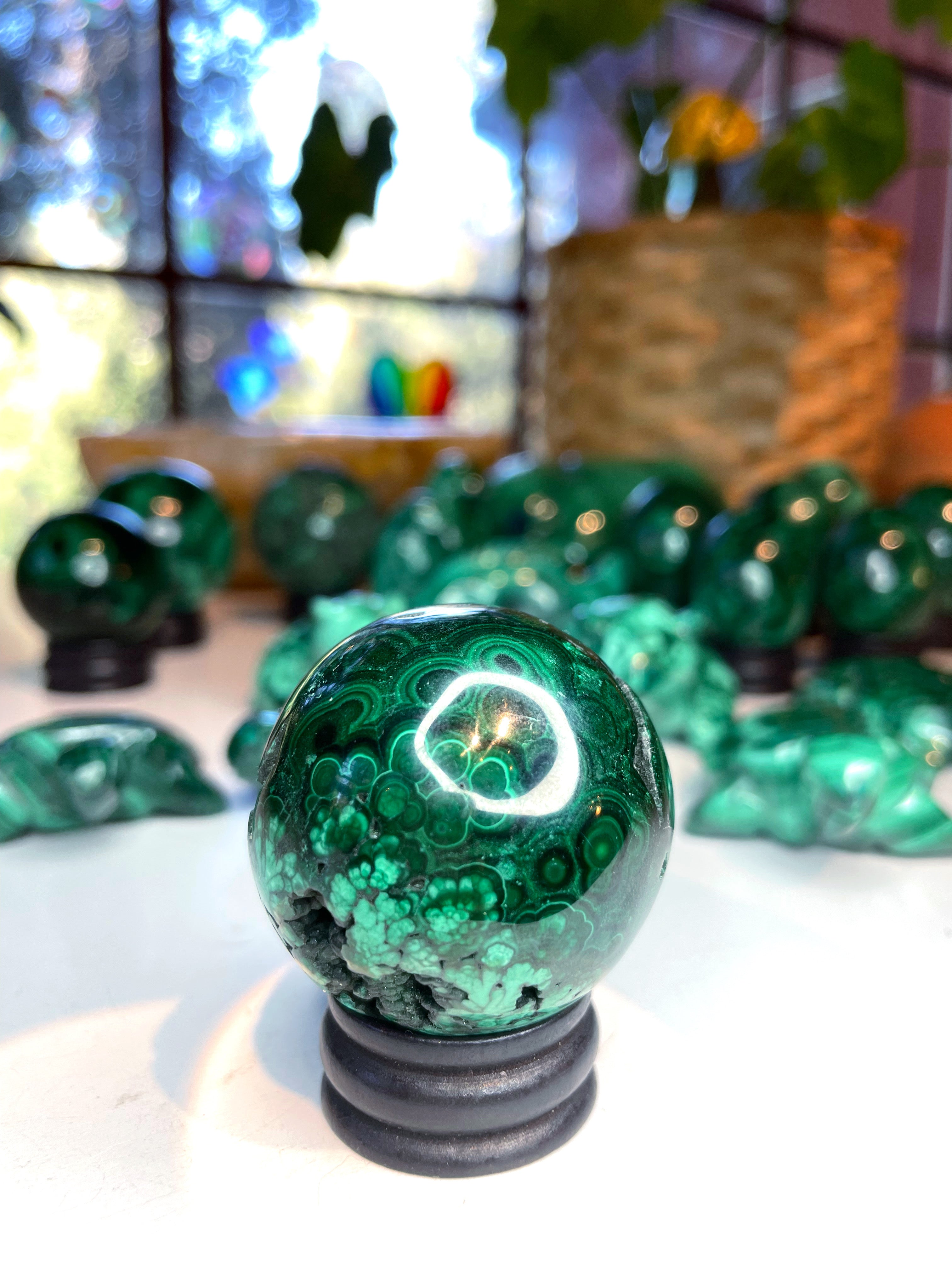 Malachite Carved Sphere - Baltic Mermaid