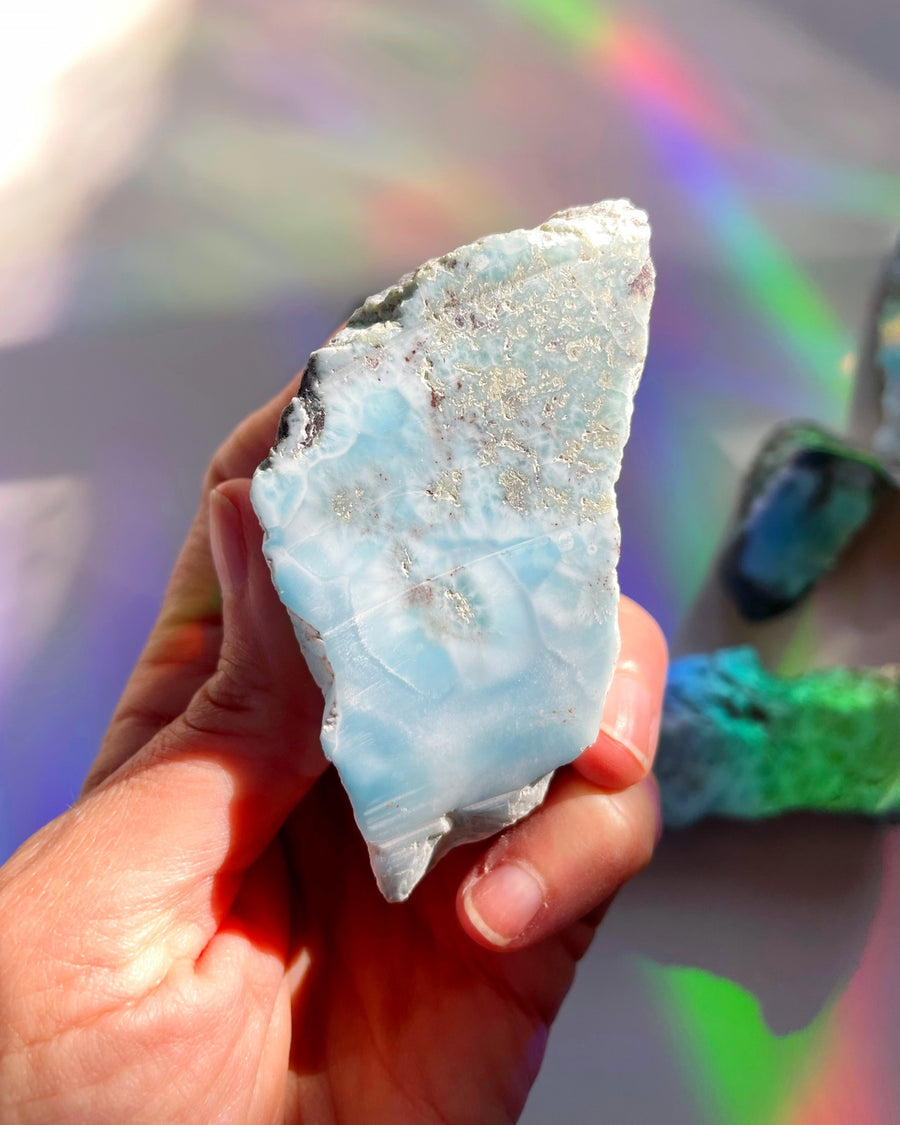 Rough Larimar 1 face Polished