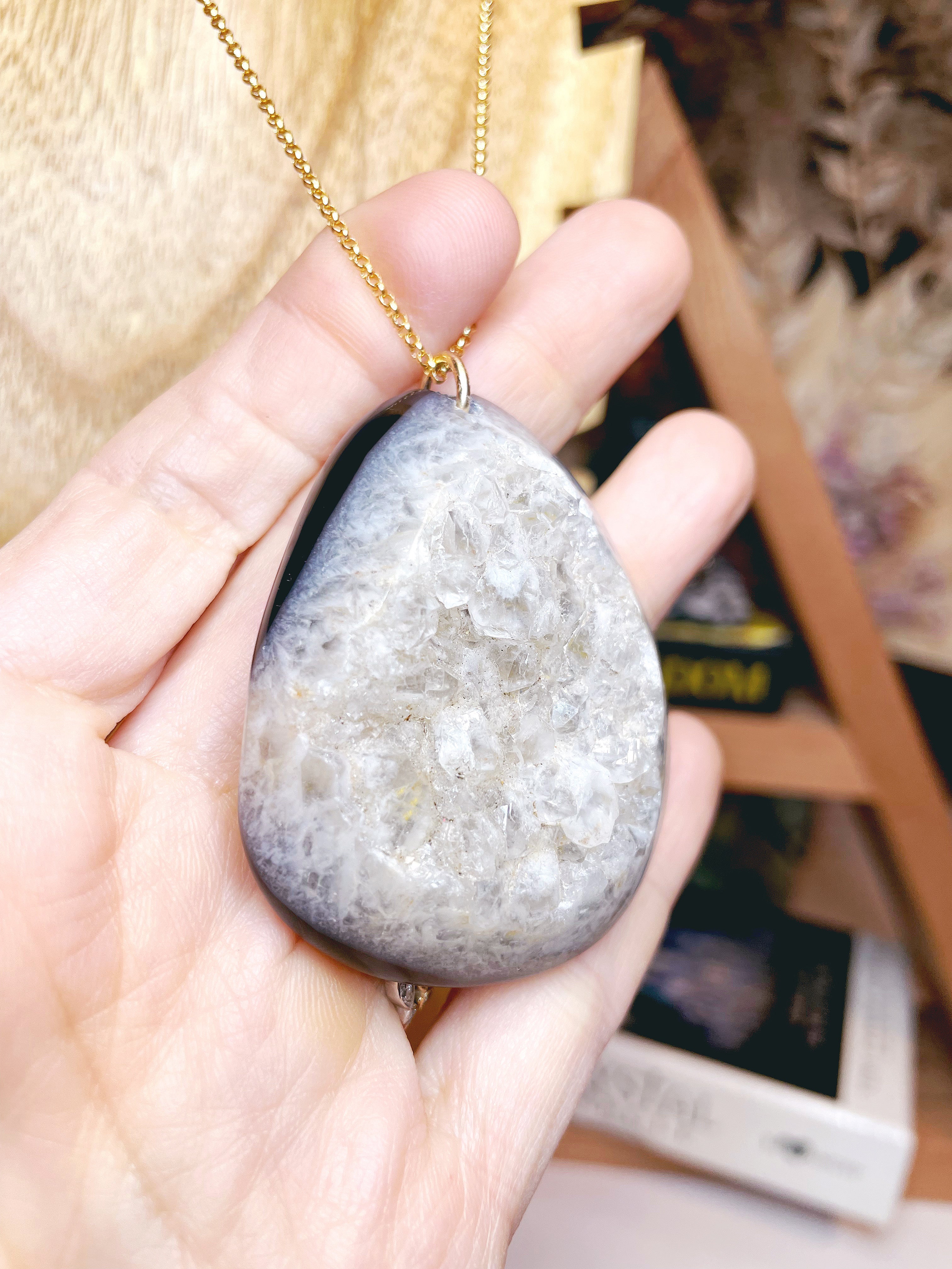 Druzy Agate Pendant 14k Gold Filled Necklace - Baltic Mermaid