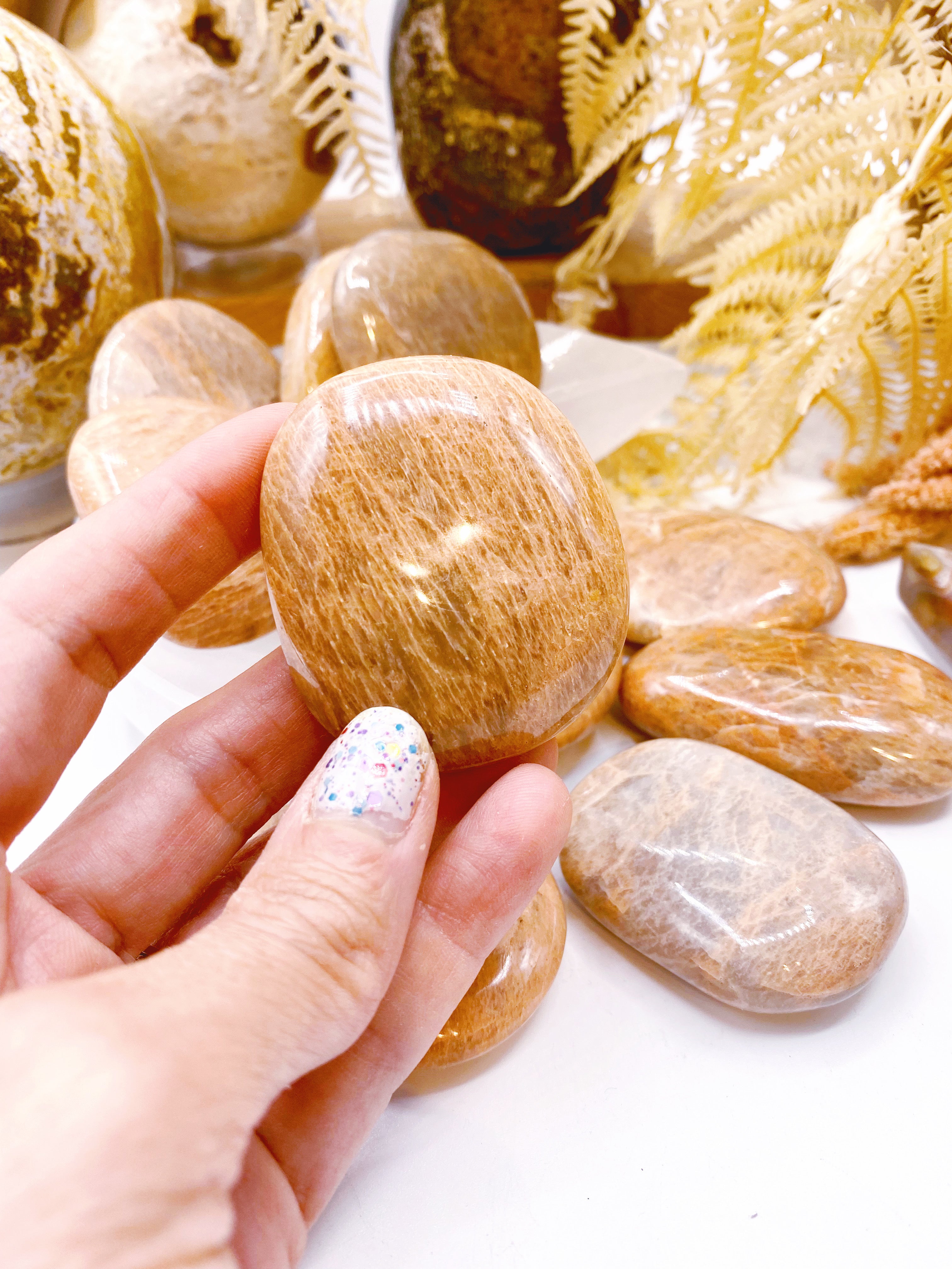 Peach Moonstone Palm Stones - Baltic Mermaid