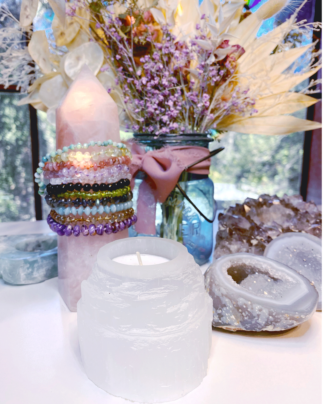 Selenite Candle Holder - Baltic Mermaid