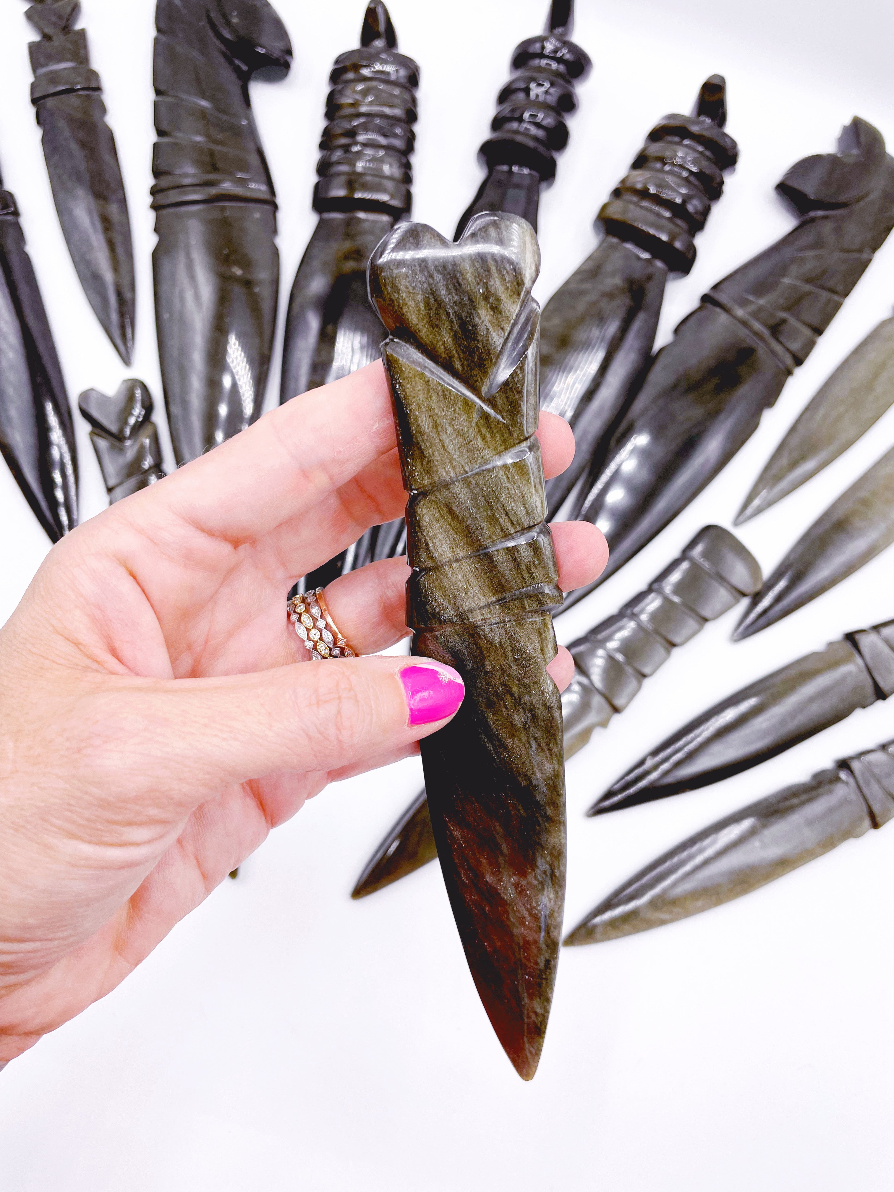 Gold Sheen Obsidian Heart Dagger/Letter Opener - Baltic Mermaid