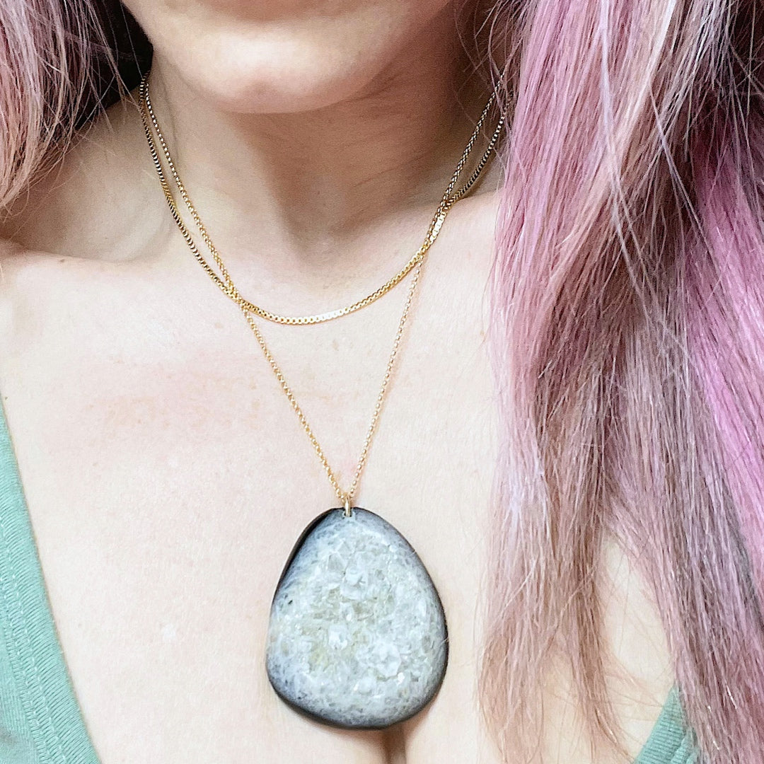 Druzy Agate Pendant 14k Gold Filled Necklace