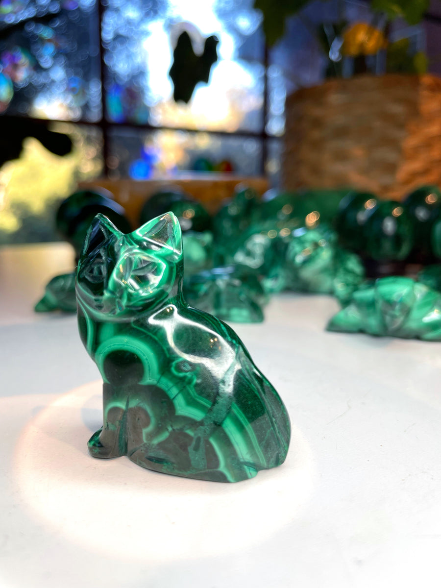 Malachite Carved Kitty Cat