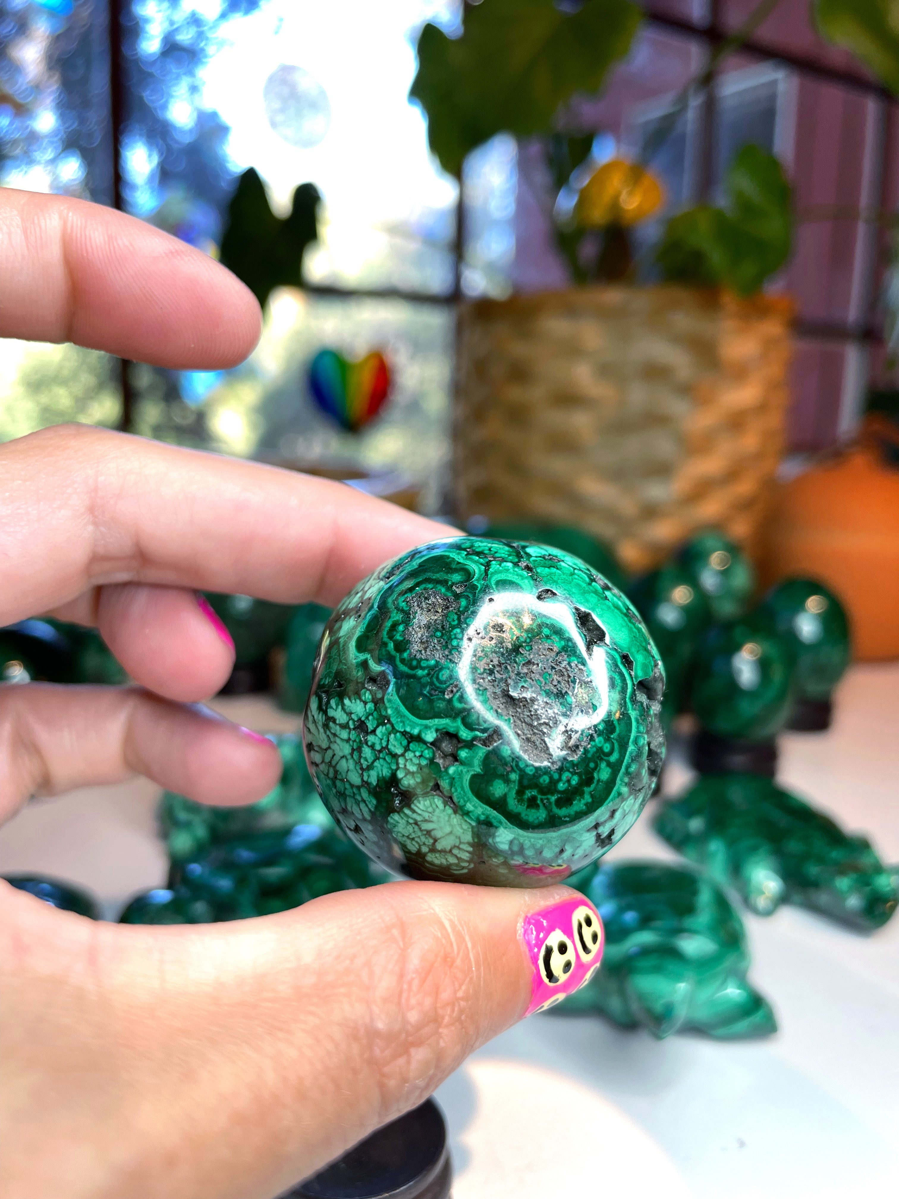 Malachite Carved Sphere - Baltic Mermaid