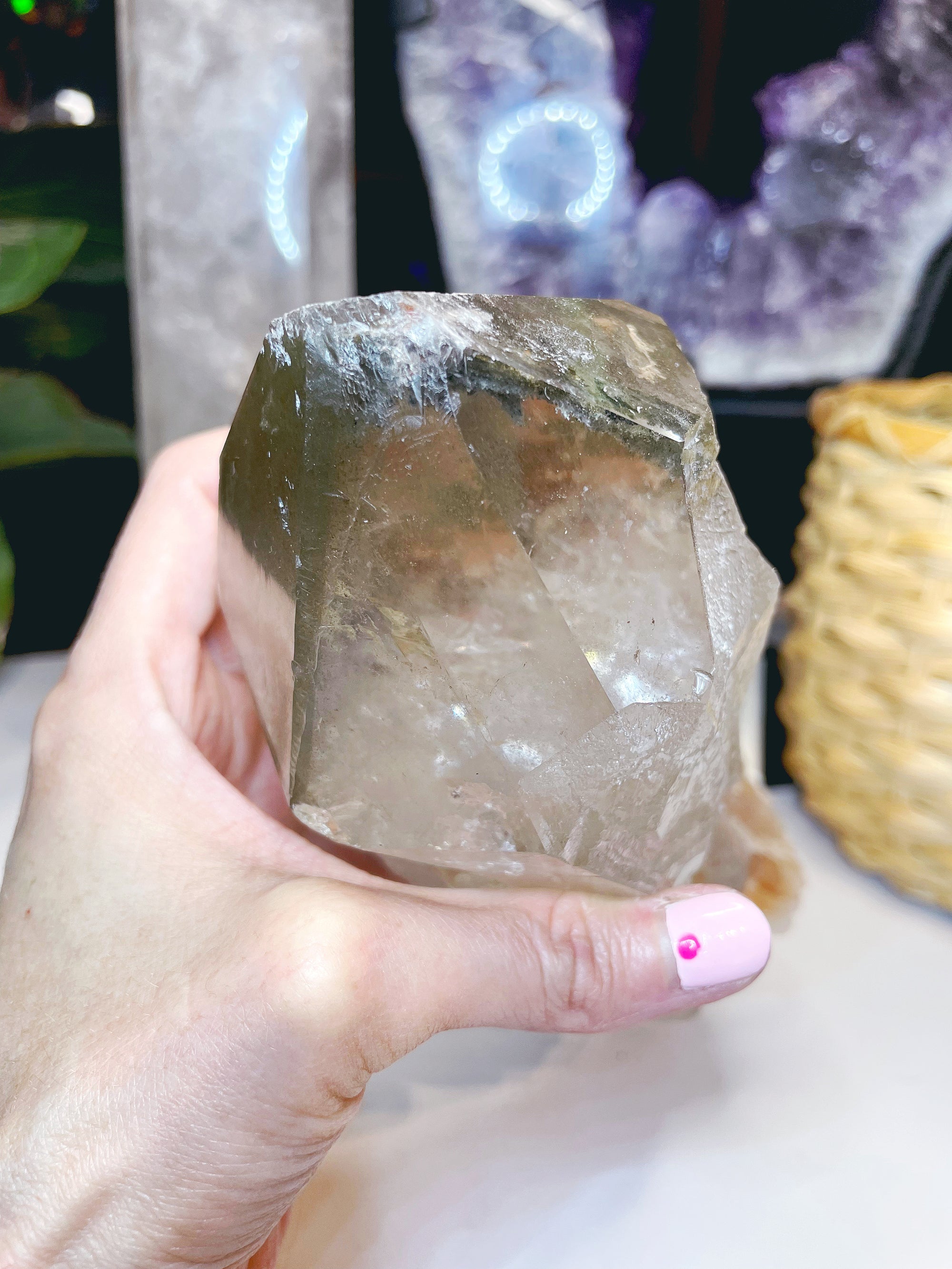 Large Natural Smoky Quartz Point w/ Chlorite Phantoms