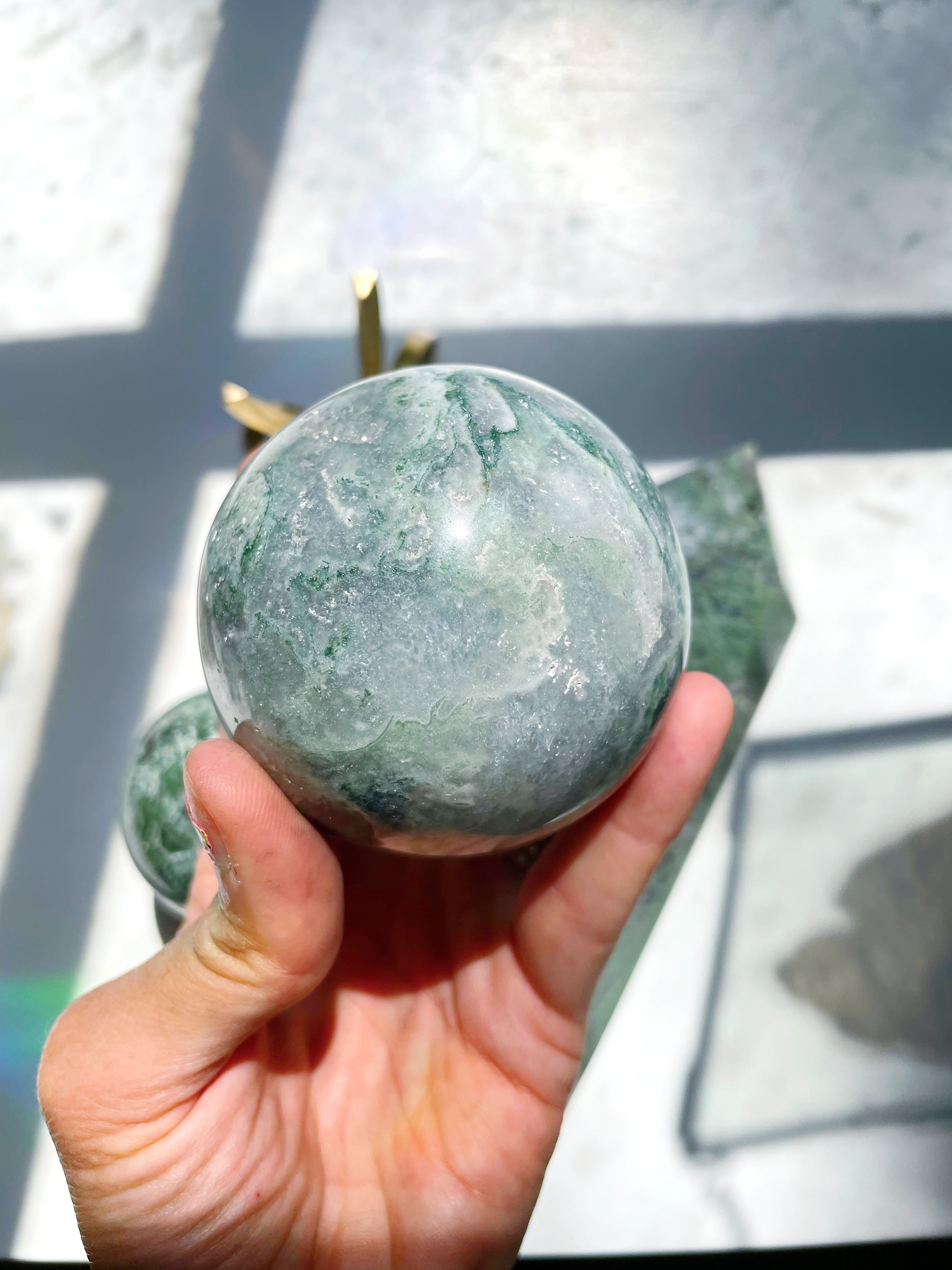 Moss Agate Sphere - Baltic Mermaid
