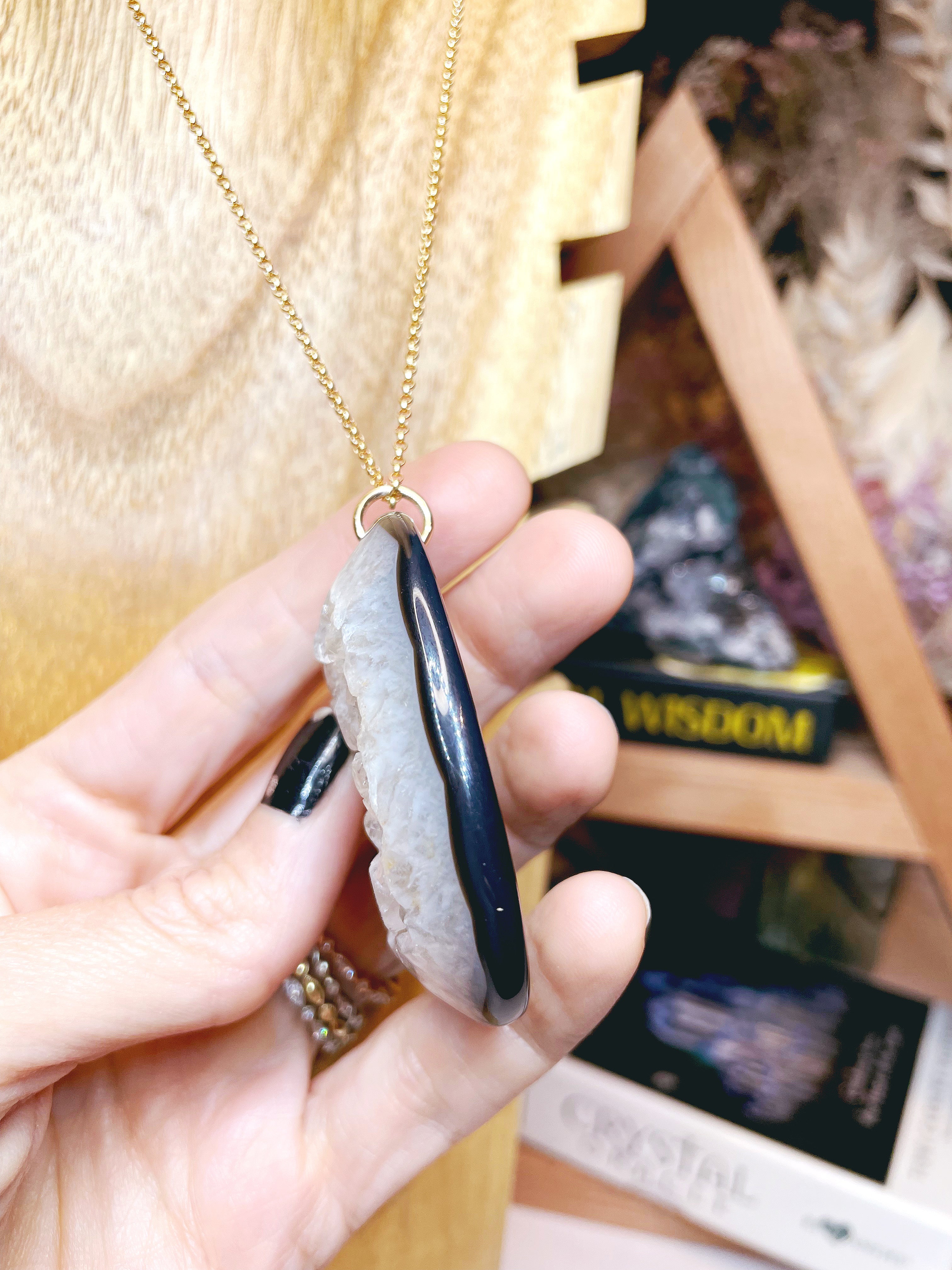 Druzy Agate Pendant 14k Gold Filled Necklace - Baltic Mermaid