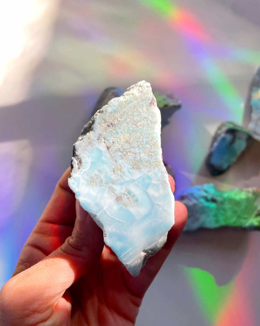 Rough Larimar 1 face Polished