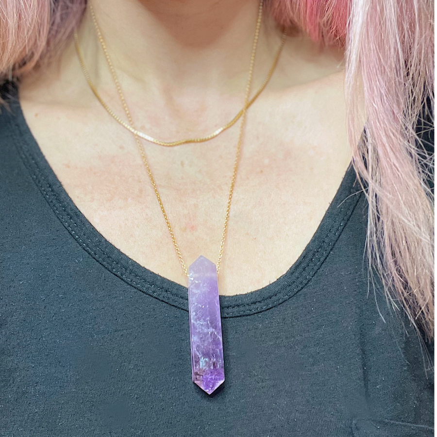 Double Terminated Amethyst Point 14k Gold Filled Necklace -E