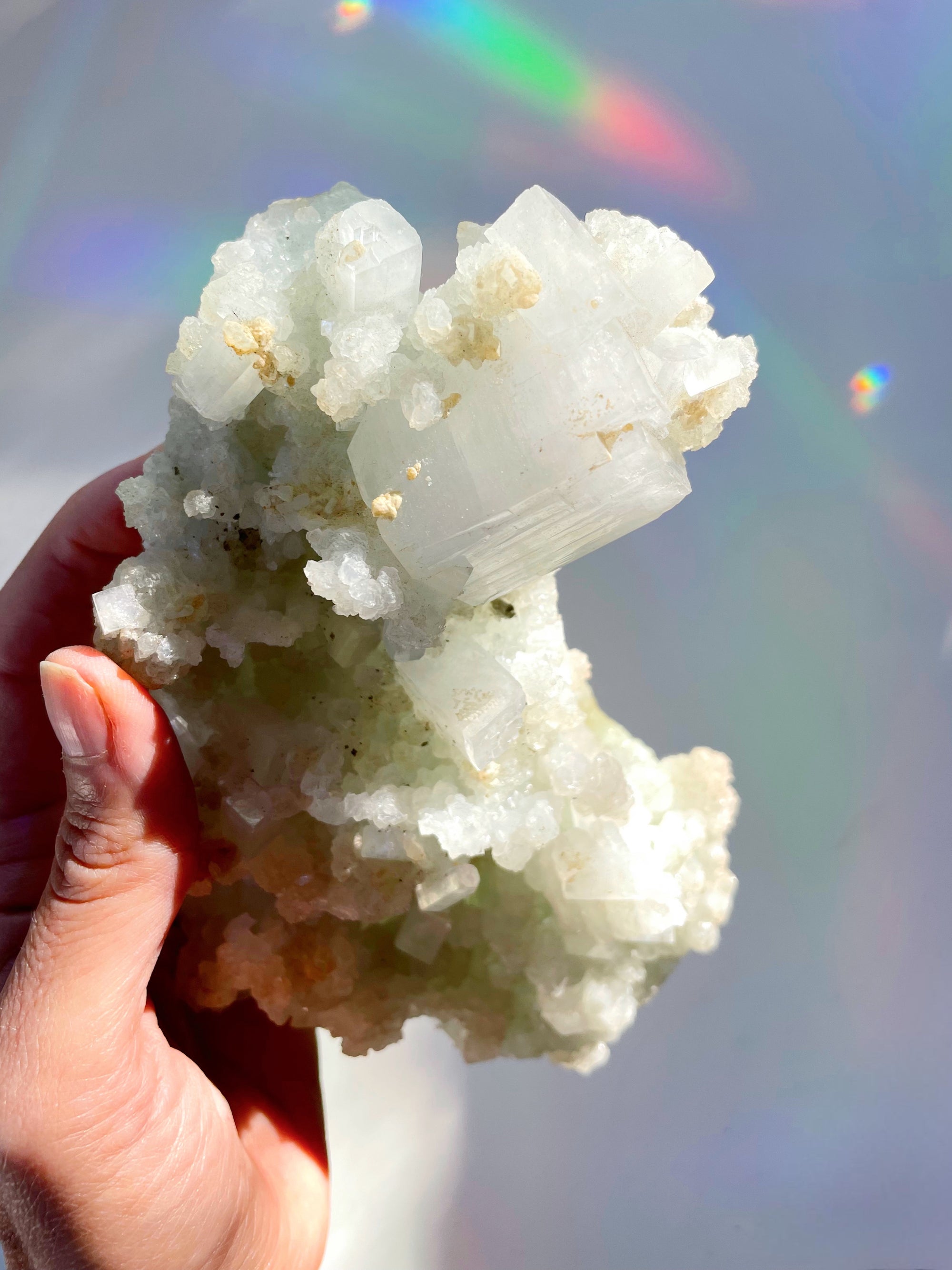 Prehnite with Apophyllite Cubes