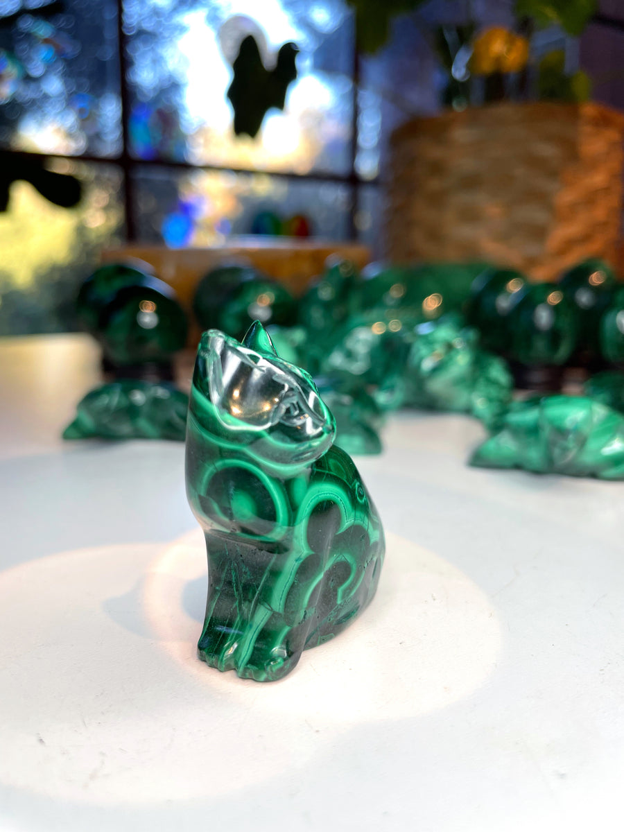 Malachite Carved Kitty Cat